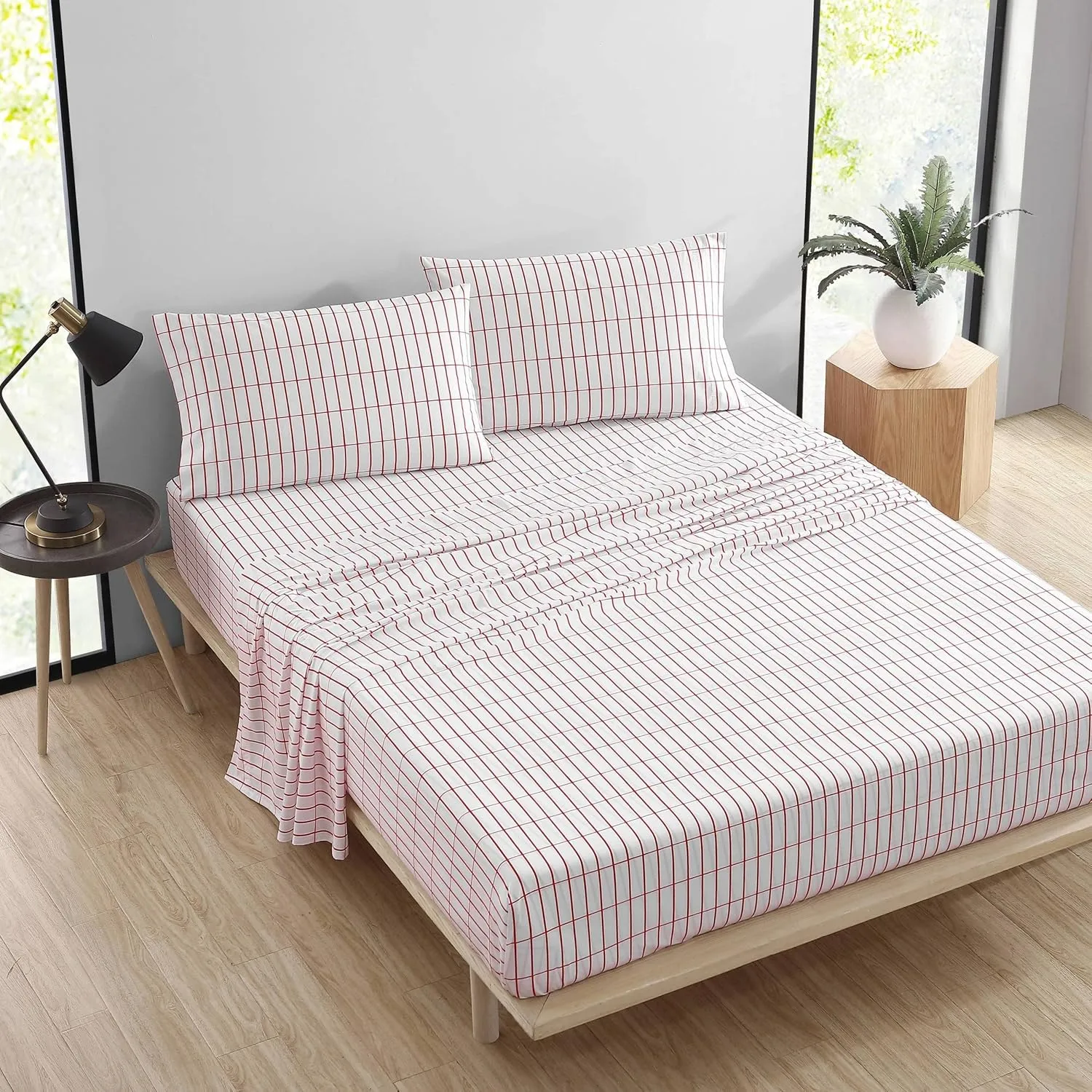 MARIMEKKO- Queen Sheet Set, Cotton Percale Bedding Set, Crisp & Cool, Lightweight & Breathable (Pieni Tiiliskivi Red, Queen)