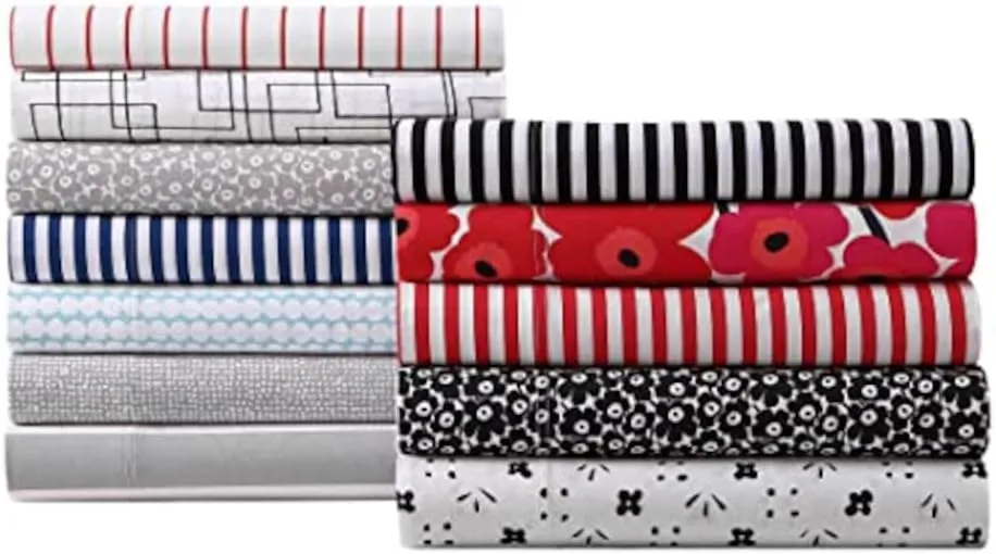 MARIMEKKO- Queen Sheet Set, Cotton Percale Bedding Set, Crisp & Cool, Lightweight & Breathable (Pieni Tiiliskivi Red, Queen)