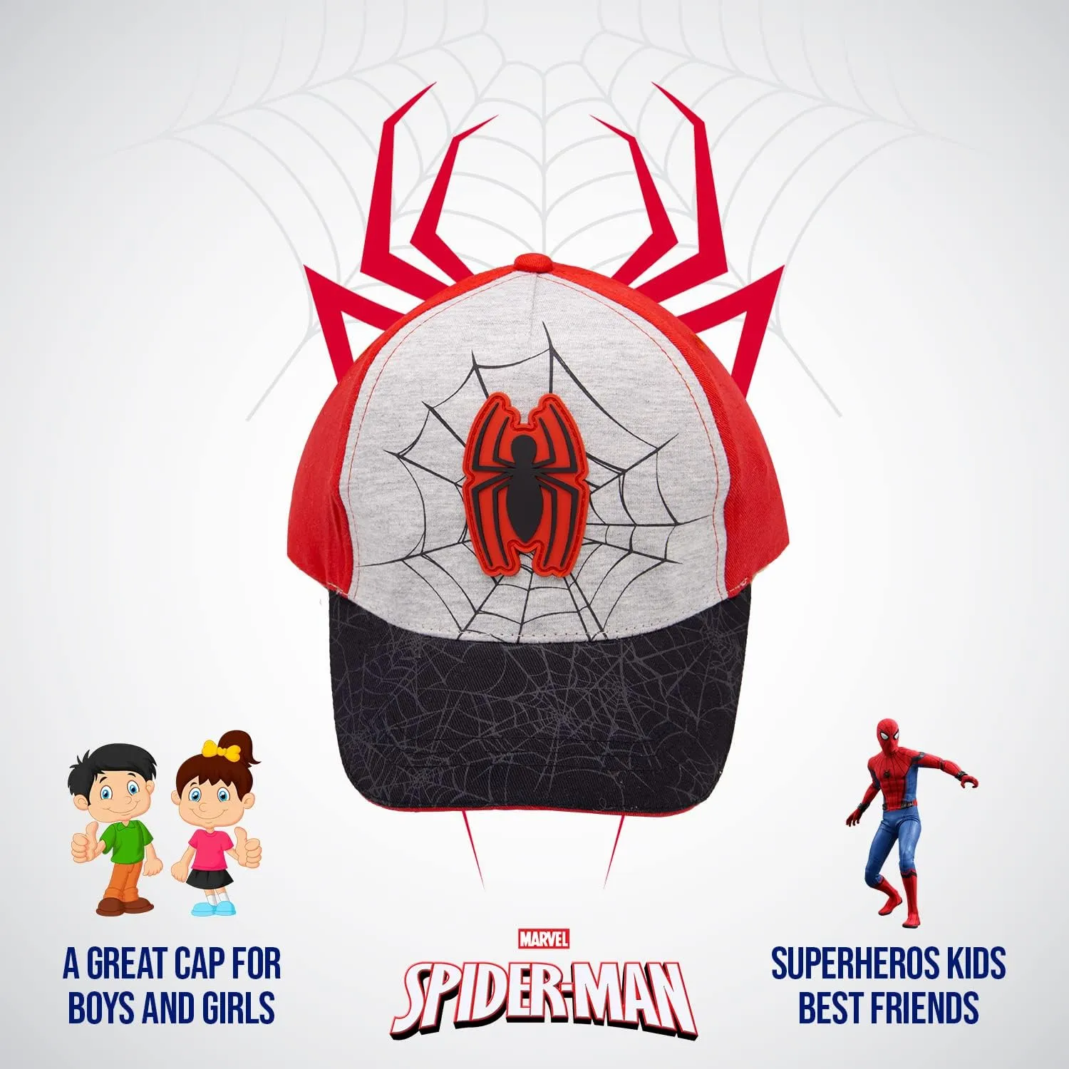 Marvel Spiderman Hat for Boys, Breathable Spiderman Baseball Cap for Toddlers, Boys Ages 3-9