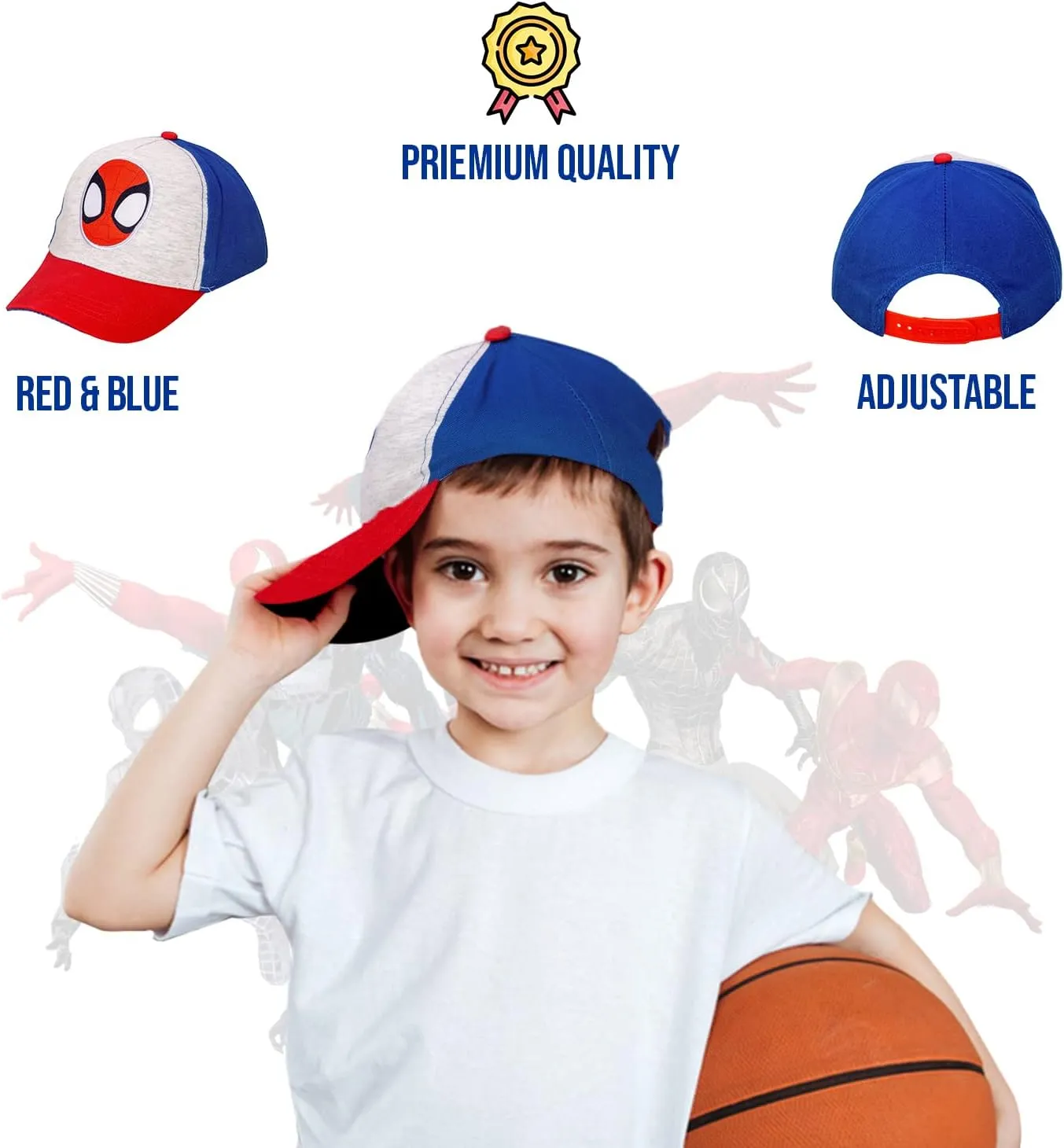 Marvel Spiderman Hat for Boys, Breathable Spiderman Baseball Cap for Toddlers, Boys Ages 3-9