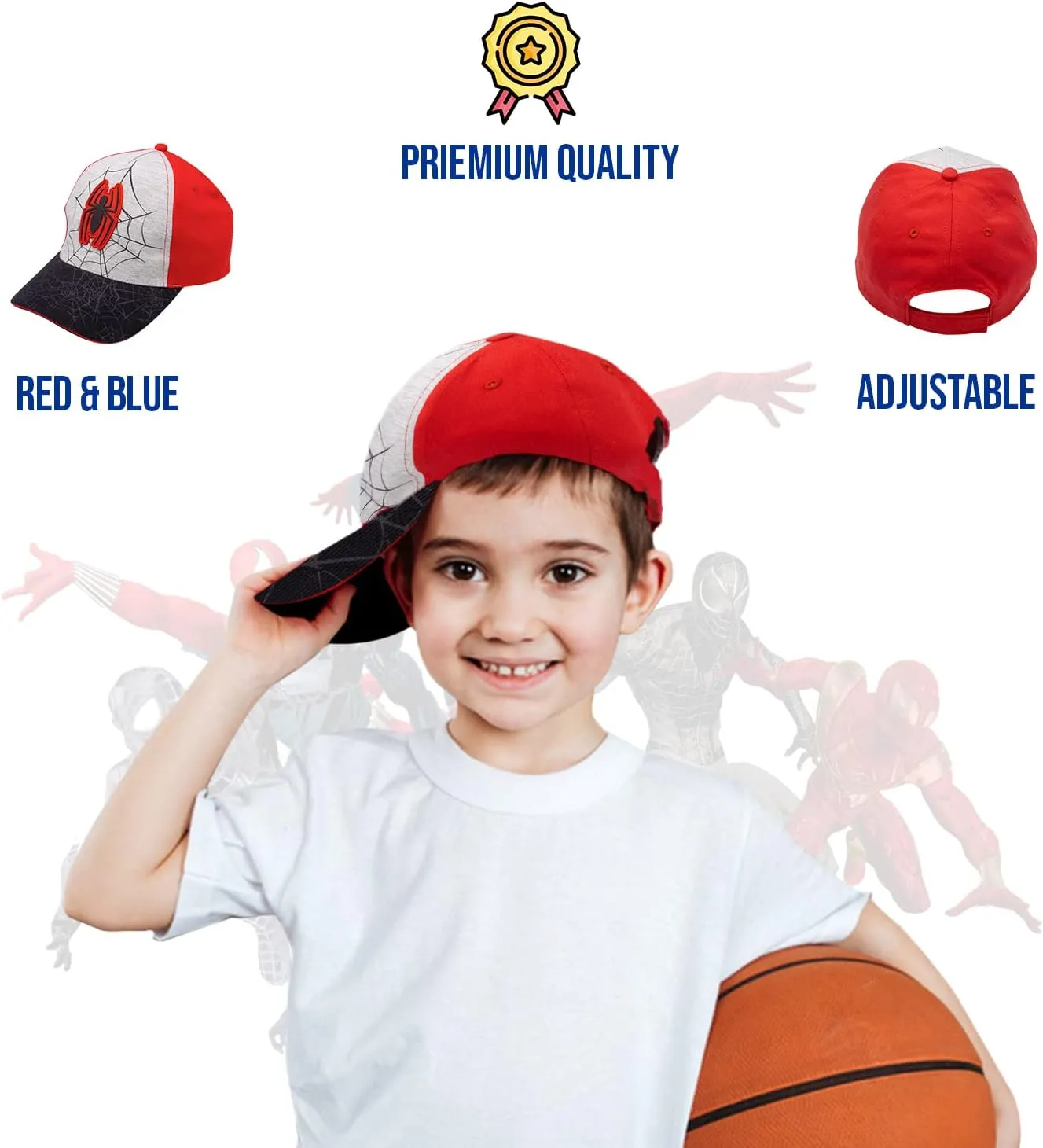 Marvel Spiderman Hat for Boys, Breathable Spiderman Baseball Cap for Toddlers, Boys Ages 3-9