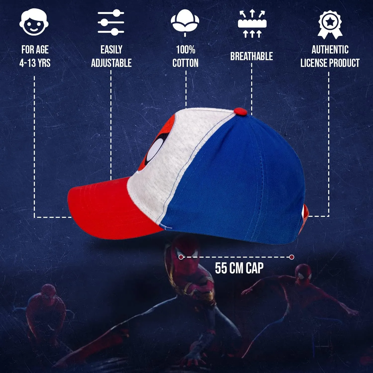 Marvel Spiderman Hat for Boys, Breathable Spiderman Baseball Cap for Toddlers, Boys Ages 3-9