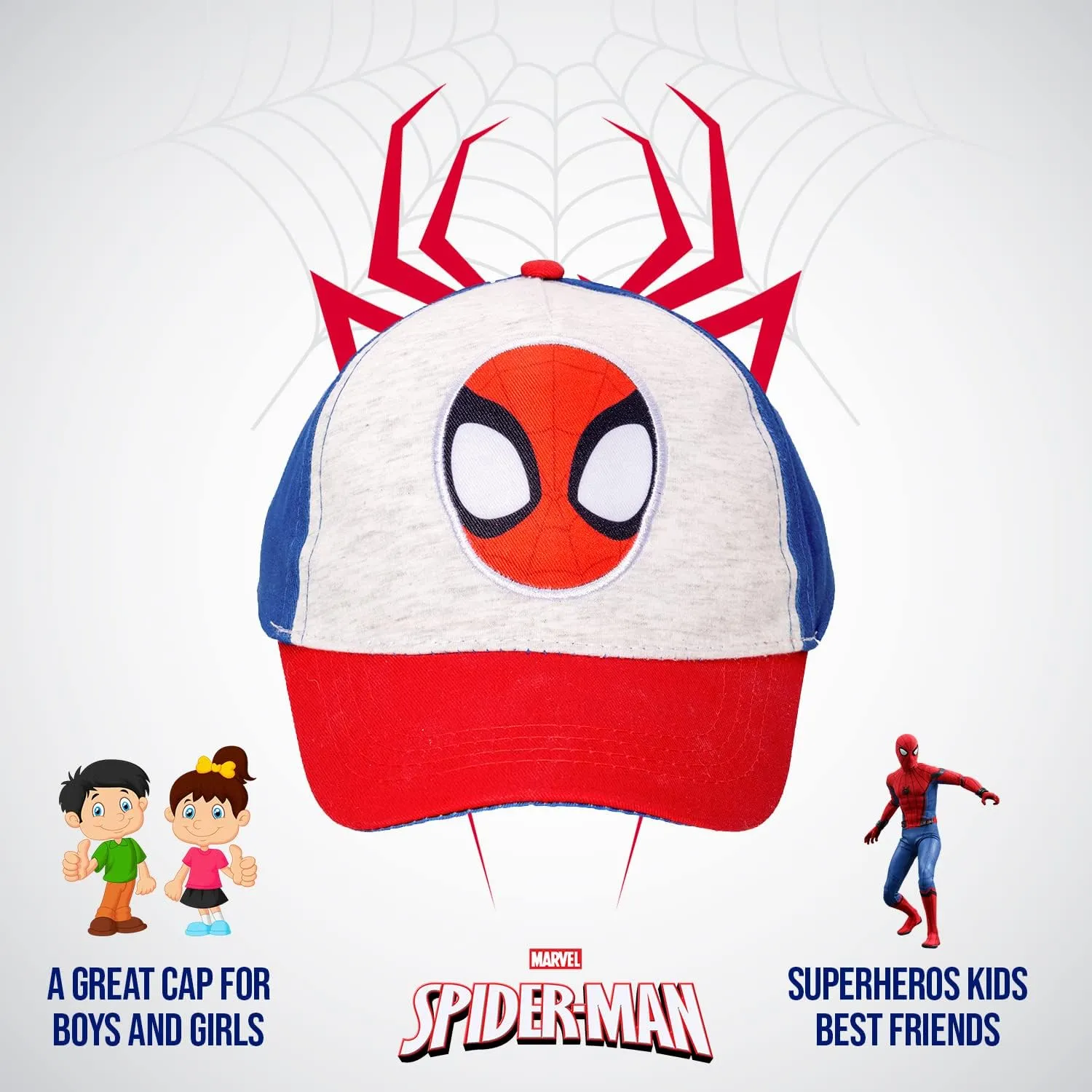 Marvel Spiderman Hat for Boys, Breathable Spiderman Baseball Cap for Toddlers, Boys Ages 3-9