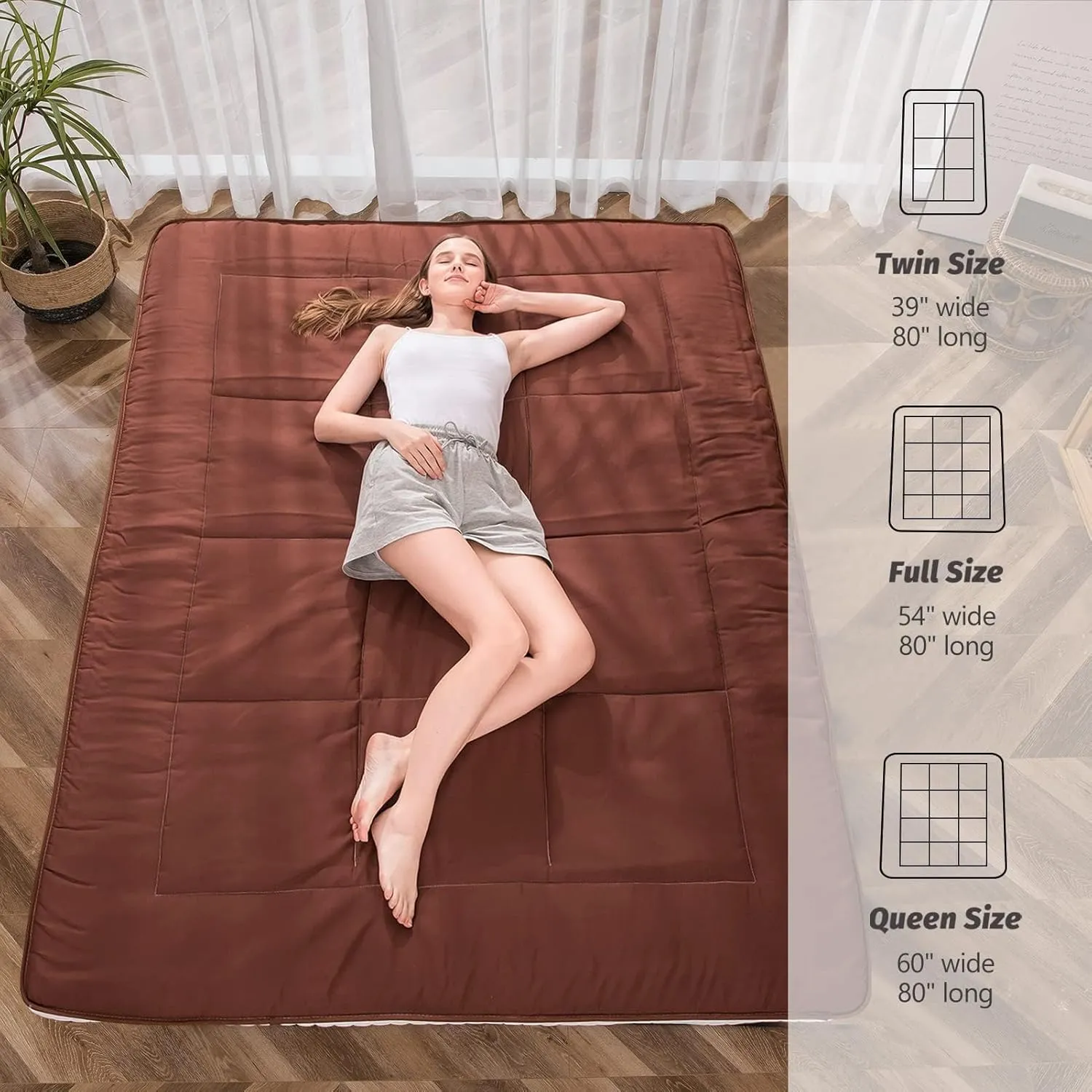 MAXYOYO Cot Mattress Floor Futon Mattress, Narrow Twin Mattress Single Bed Mattress Floor Mattress for Adults, Foldable Roll Up Mattress Floor Bed for Kids, Coffee Camping Cot Single Mattress