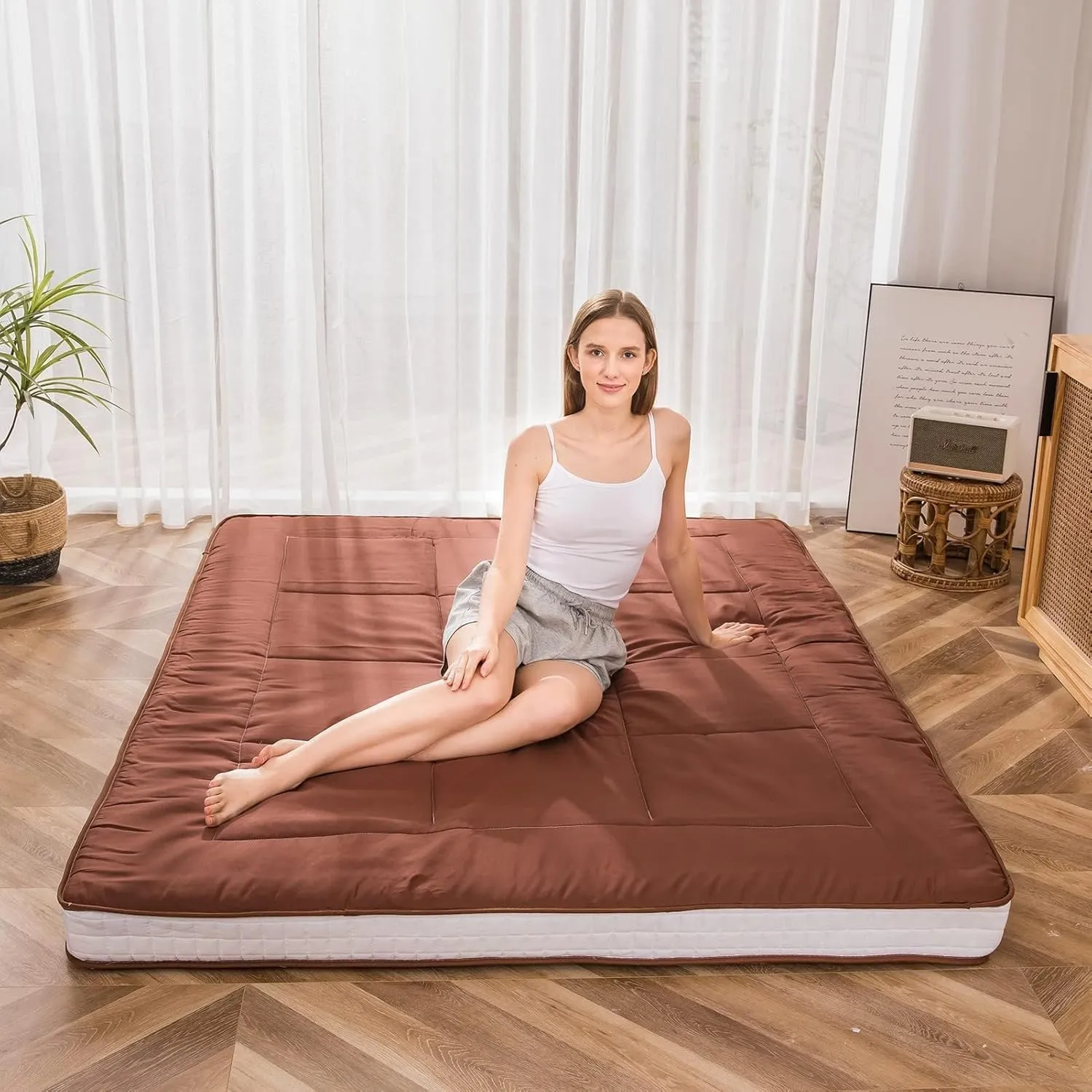 MAXYOYO Cot Mattress Floor Futon Mattress, Narrow Twin Mattress Single Bed Mattress Floor Mattress for Adults, Foldable Roll Up Mattress Floor Bed for Kids, Coffee Camping Cot Single Mattress