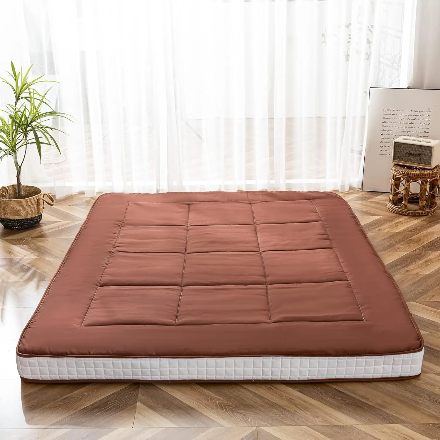 MAXYOYO Cot Mattress Floor Futon Mattress, Narrow Twin Mattress Single Bed Mattress Floor Mattress for Adults, Foldable Roll Up Mattress Floor Bed for Kids, Coffee Camping Cot Single Mattress