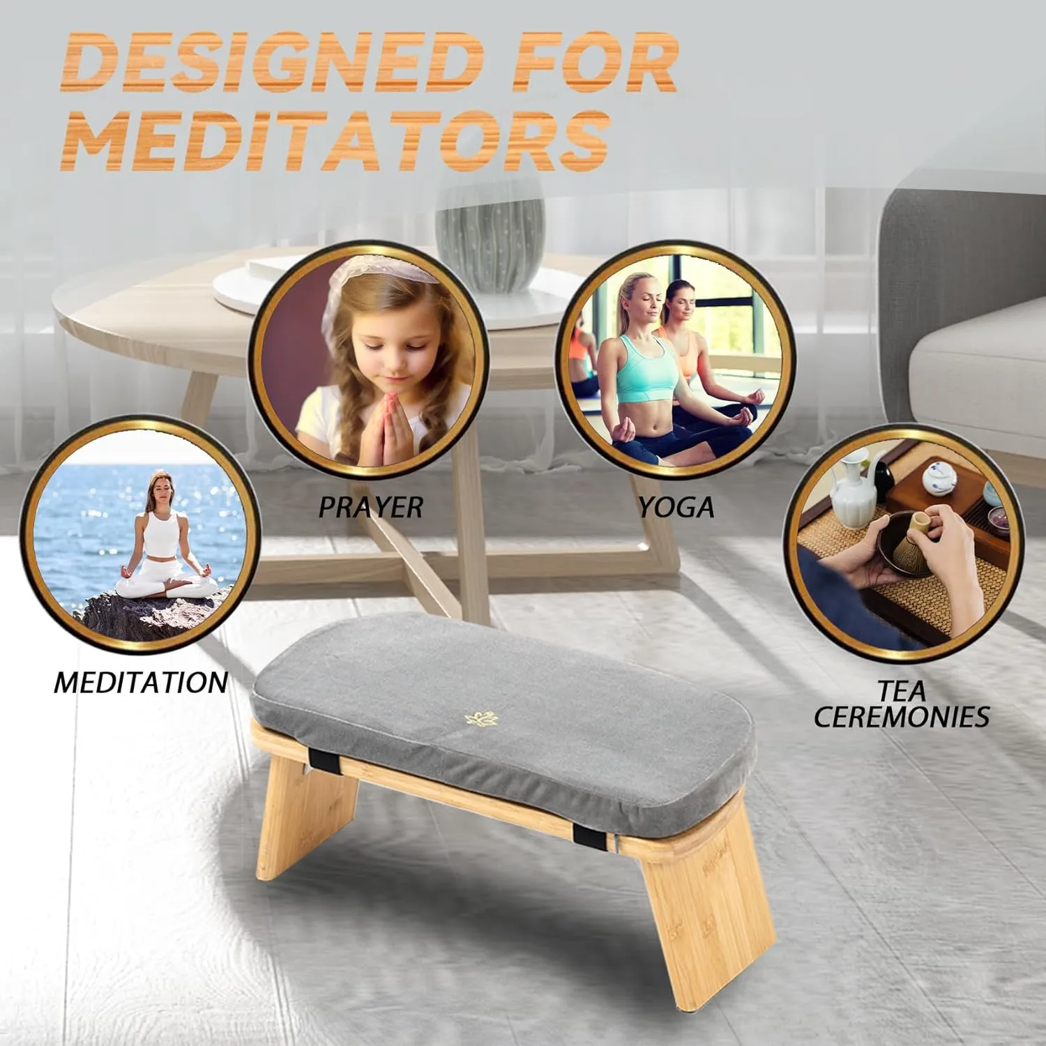Meditation Bench, Bamboo Meditation Stool, Folding Kneeling Meditation Bench, Seiza Prayer Bench, Prayer Bench with Meditation Cushion, Kneeling Stool