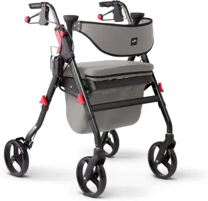Medline Premium Empower Rollator Walker with Memory Foam Seat, Gray & Black, 300 lb. Weight Capacity, 8” Wheels, Microban* Technology, Cupholder, Rolling Walker for Mobility Impairment