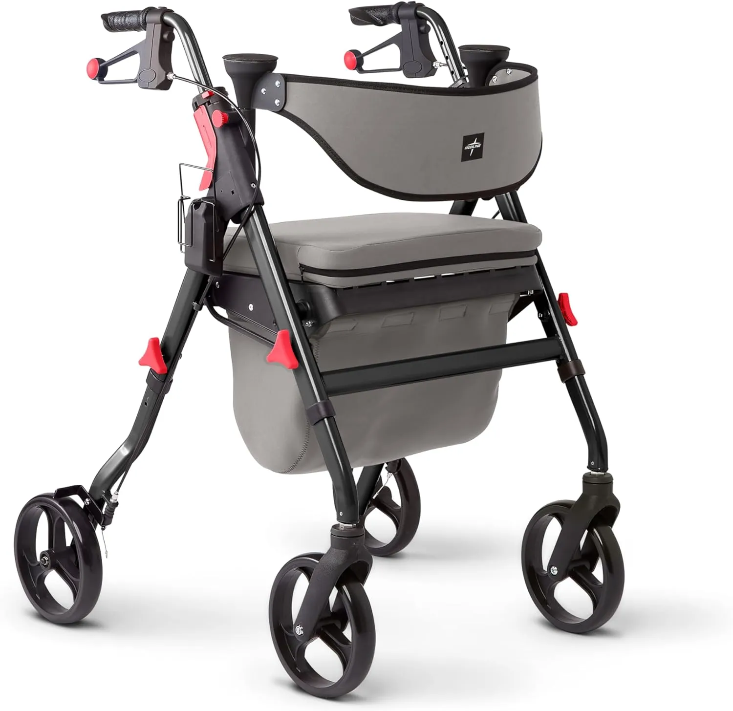 Medline Premium Empower Rollator Walker with Memory Foam Seat, Gray & Black, 300 lb. Weight Capacity, 8” Wheels, Microban* Technology, Cupholder, Rolling Walker for Mobility Impairment
