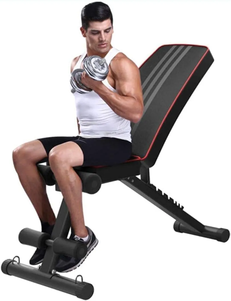 Men's and Women's Fitness Adjustable Weight Bench Dumbbell Chair, Foldable Utility Weight Benches with Fitness Rope for Home Gym Full Body Workout Fitness Flat Bench