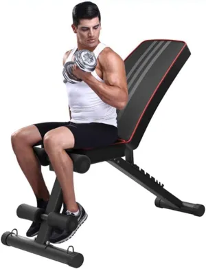 Men's and Women's Fitness Adjustable Weight Bench Dumbbell Chair, Foldable Utility Weight Benches with Fitness Rope for Home Gym Full Body Workout Fitness Flat Bench