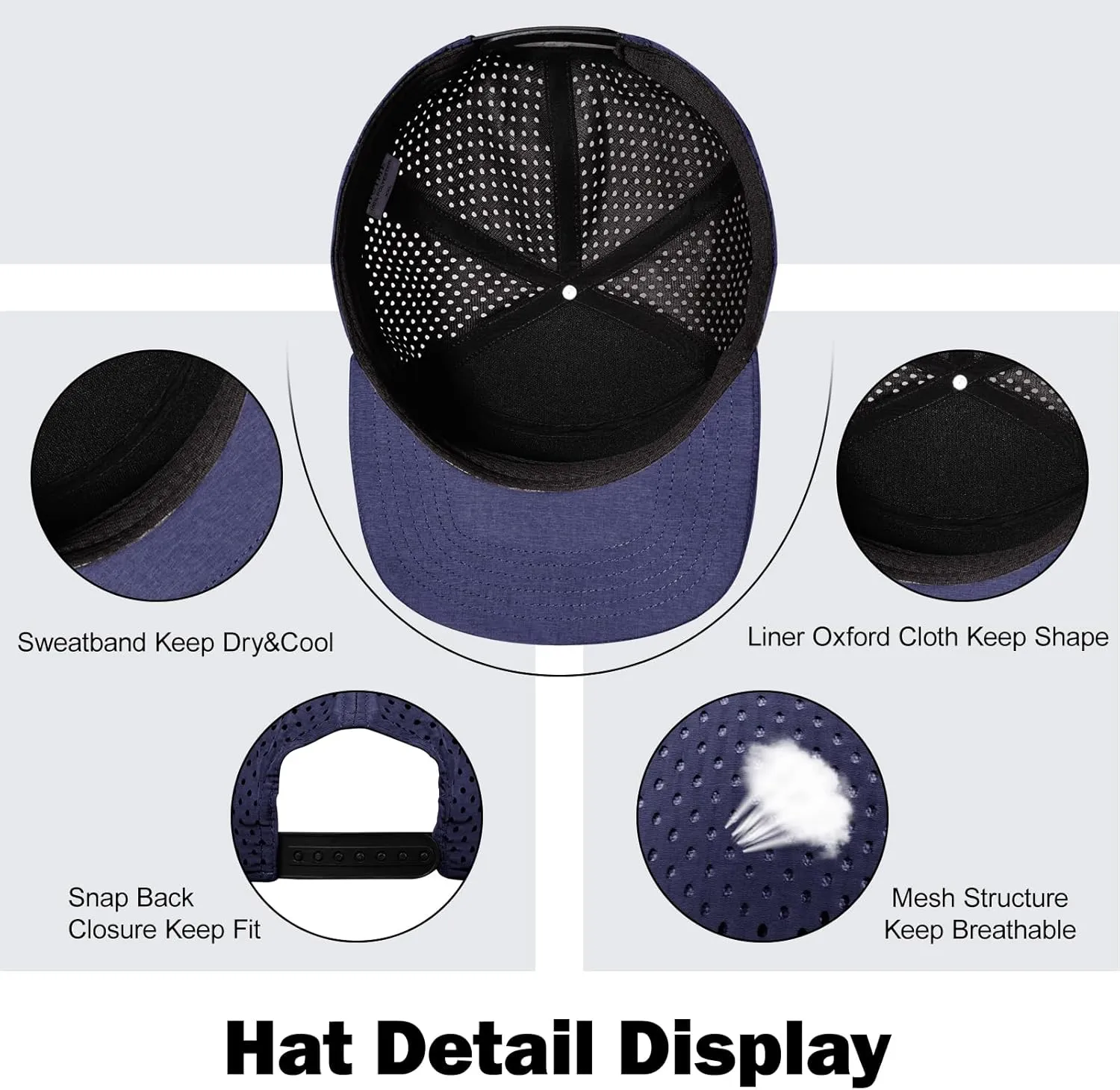 Men's Oversize XXL Flat Brim Baseball Cap Adjustable Performance Snapback Hat Laser Perforated Cap Plus Size for Big Head