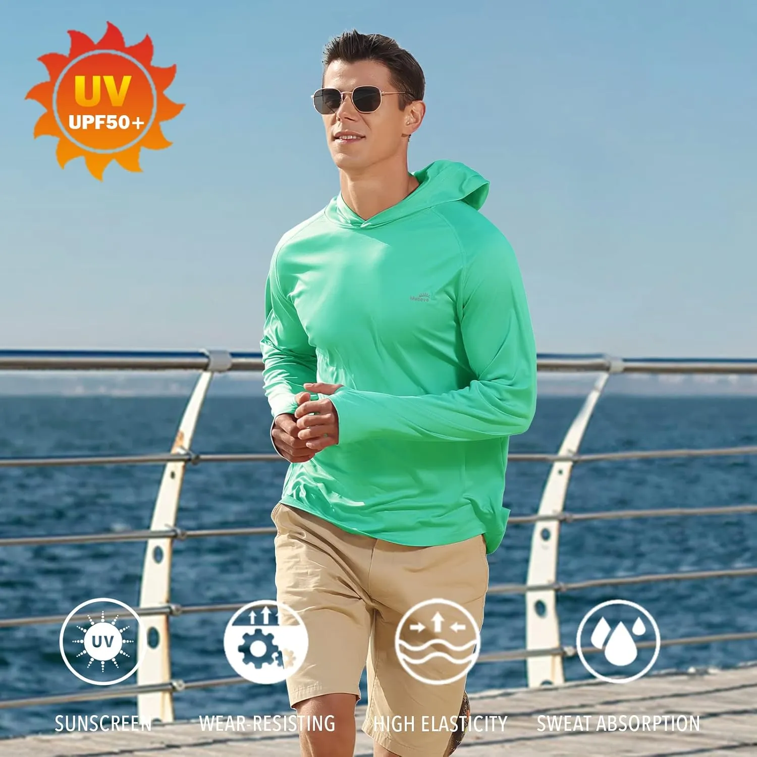 Men's UPF 50  Long Sleeve Sun Shirts UV Protection Hoodie Rash Guard Hiking Fishing Swim T Shirt