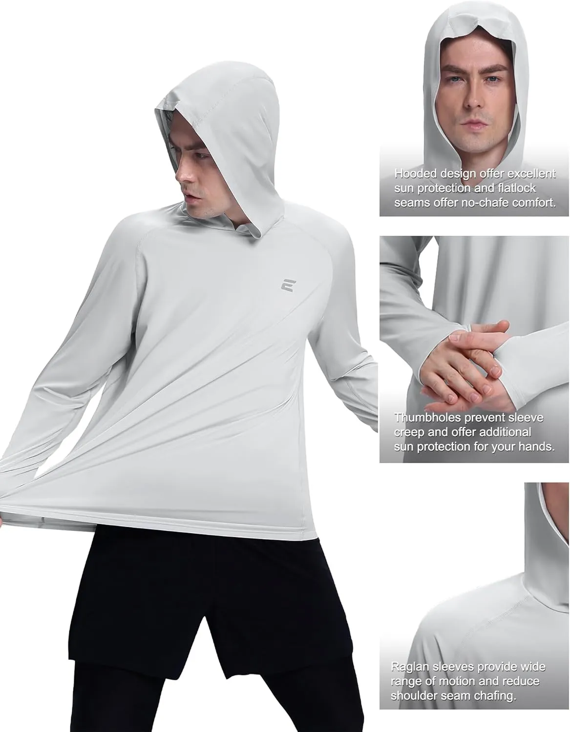 Men's UPF 50  Sun Protection Hoodie Shirts UV SPF Long Sleeve Rash Guard Fishing Swim Shirts Quick Dry