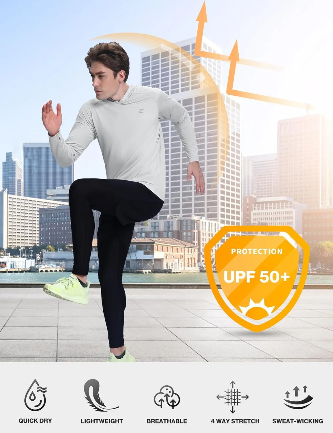 Men's UPF 50  Sun Protection Hoodie Shirts UV SPF Long Sleeve Rash Guard Fishing Swim Shirts Quick Dry