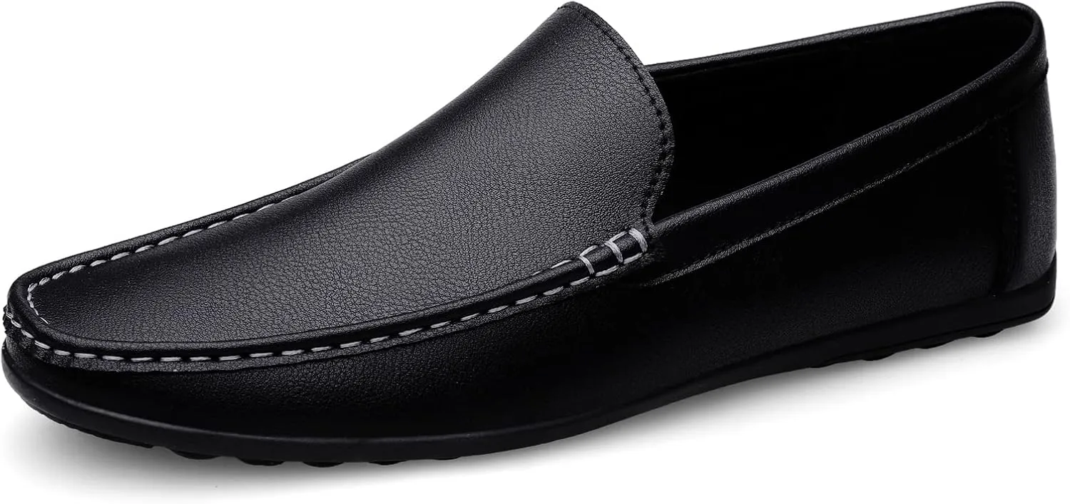 Men's Vintage Hand Stitched Leather Loafers Comfortable Slip On Soft Sole Moccasin Boat Shoes Stylish Casual Driving Walking Dress Flats for Business