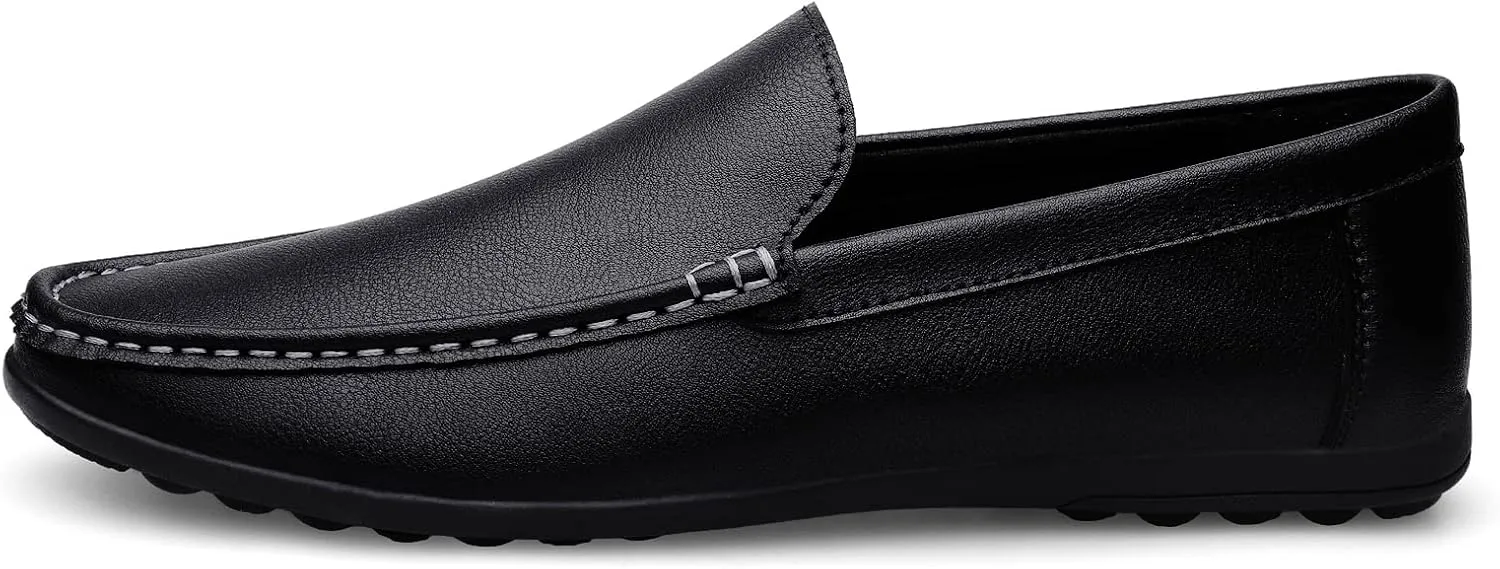 Men's Vintage Hand Stitched Leather Loafers Comfortable Slip On Soft Sole Moccasin Boat Shoes Stylish Casual Driving Walking Dress Flats for Business