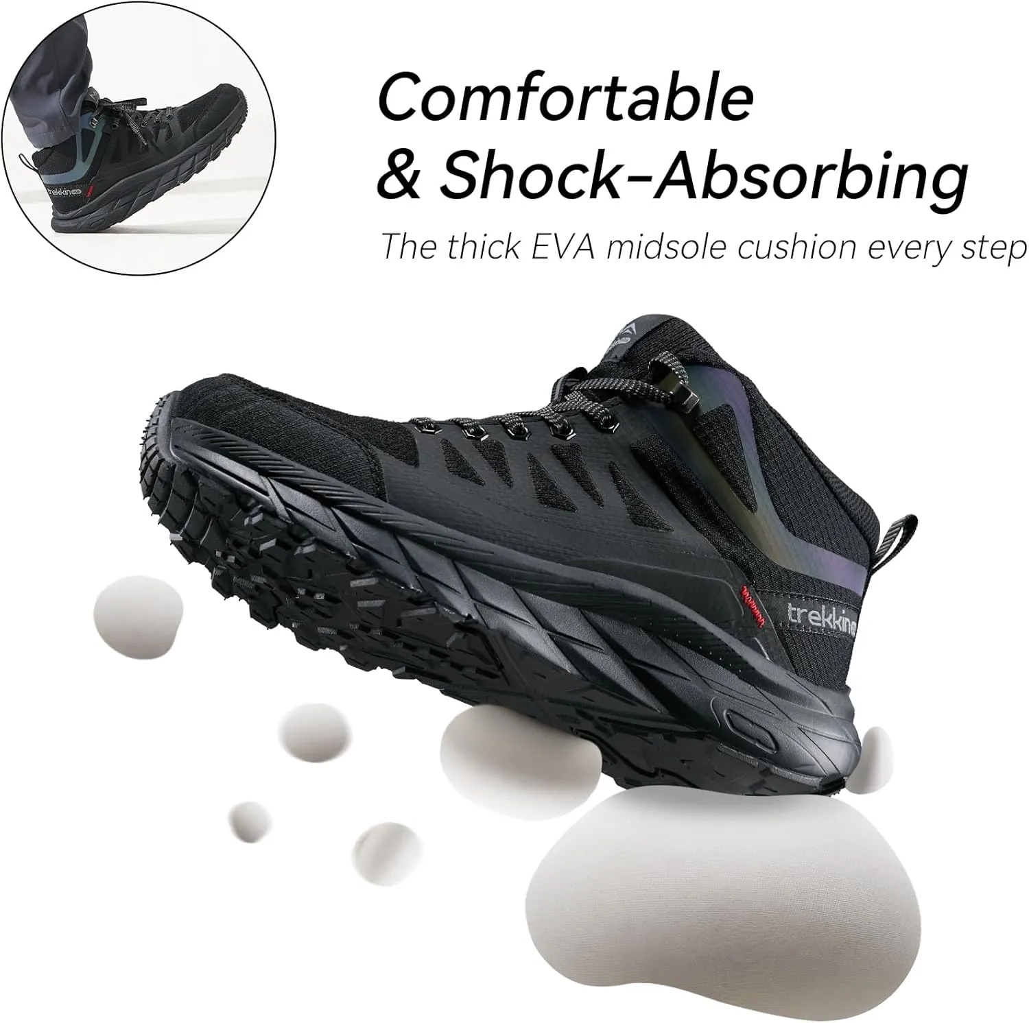Men's Waterproof Shoes Hiking Trekking Trails Outdoor Lightweight Slip Resistant Cushion Sole Comfortable Work Shoes Walking Boot
