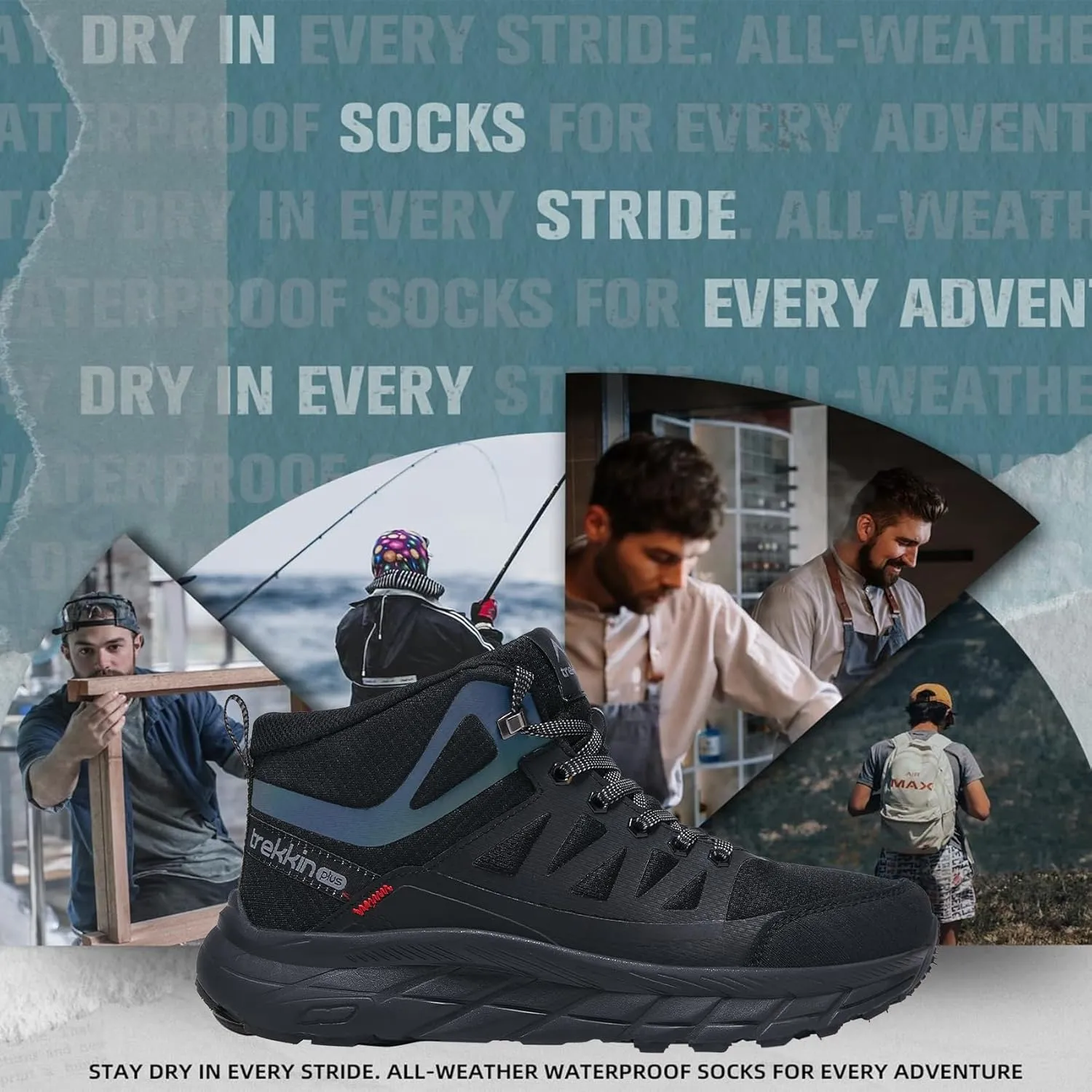Men's Waterproof Shoes Hiking Trekking Trails Outdoor Lightweight Slip Resistant Cushion Sole Comfortable Work Shoes Walking Boot