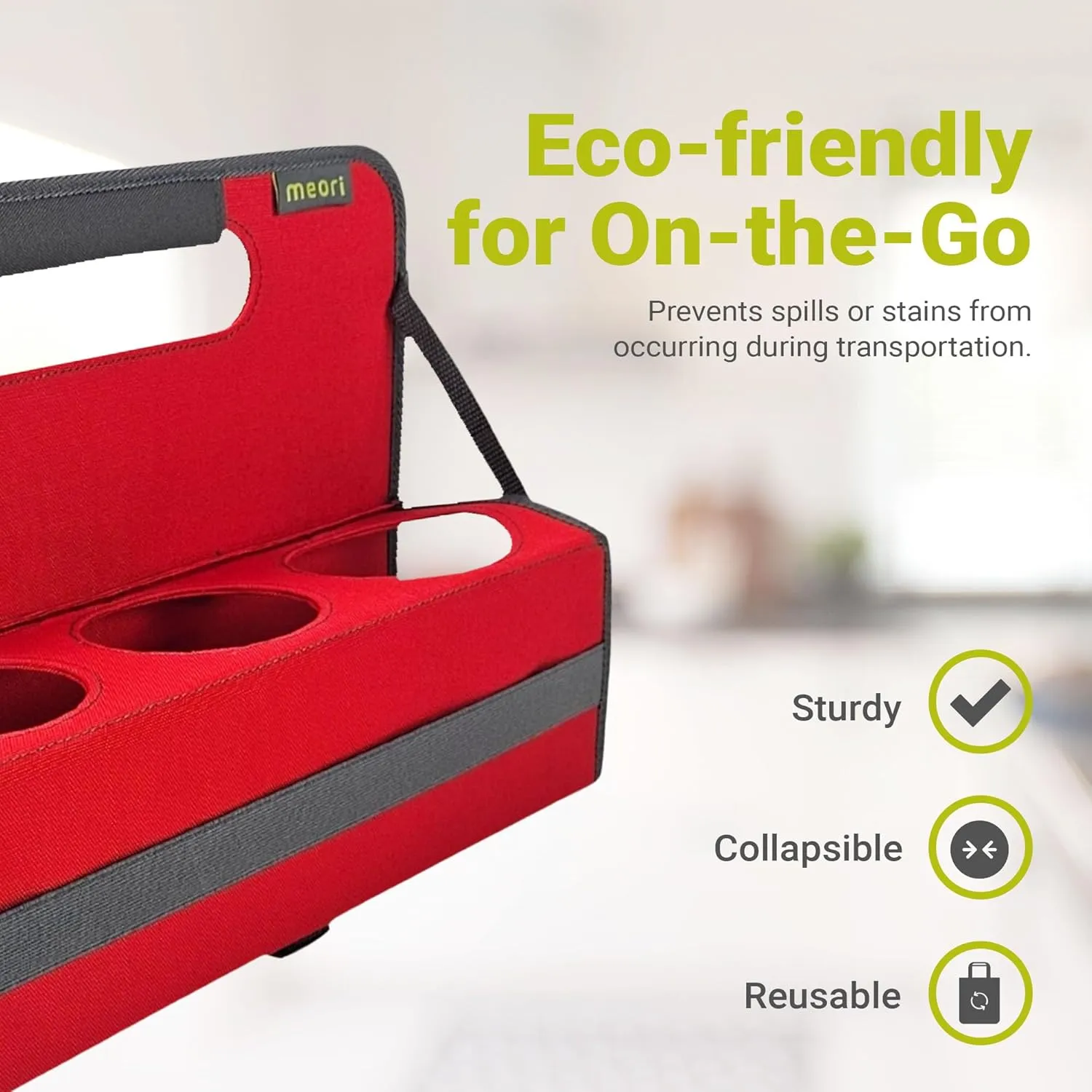 meori Reusable Drink Carrier 6 Cup, Take Out Cup Carrier, Collapsible, Coffee Carrier with Handle Wine, Cocktails, Portable Drink Caddy