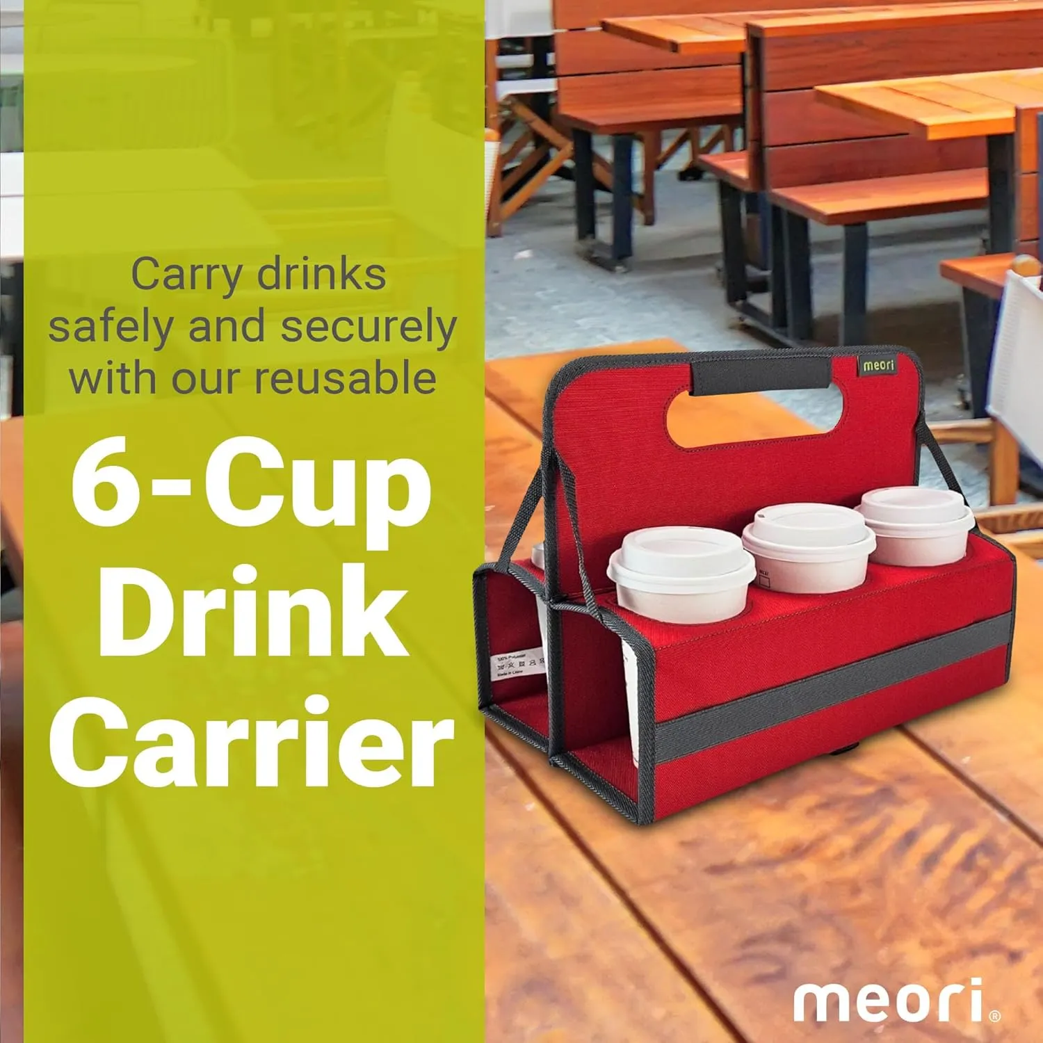 meori Reusable Drink Carrier 6 Cup, Take Out Cup Carrier, Collapsible, Coffee Carrier with Handle Wine, Cocktails, Portable Drink Caddy