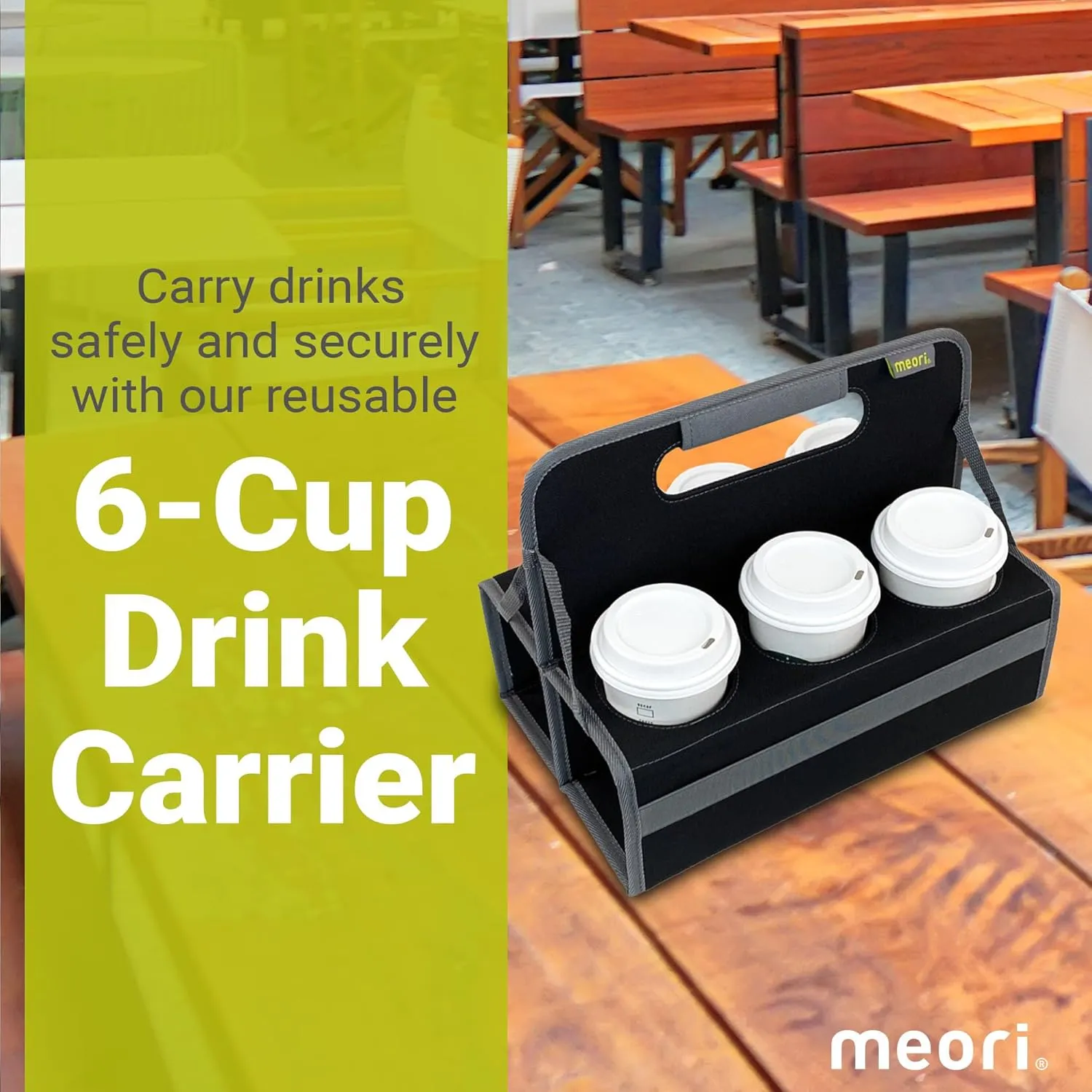 meori Reusable Drink Carrier 6 Cup, Take Out Cup Carrier, Collapsible, Coffee Carrier with Handle Wine, Cocktails, Portable Drink Caddy