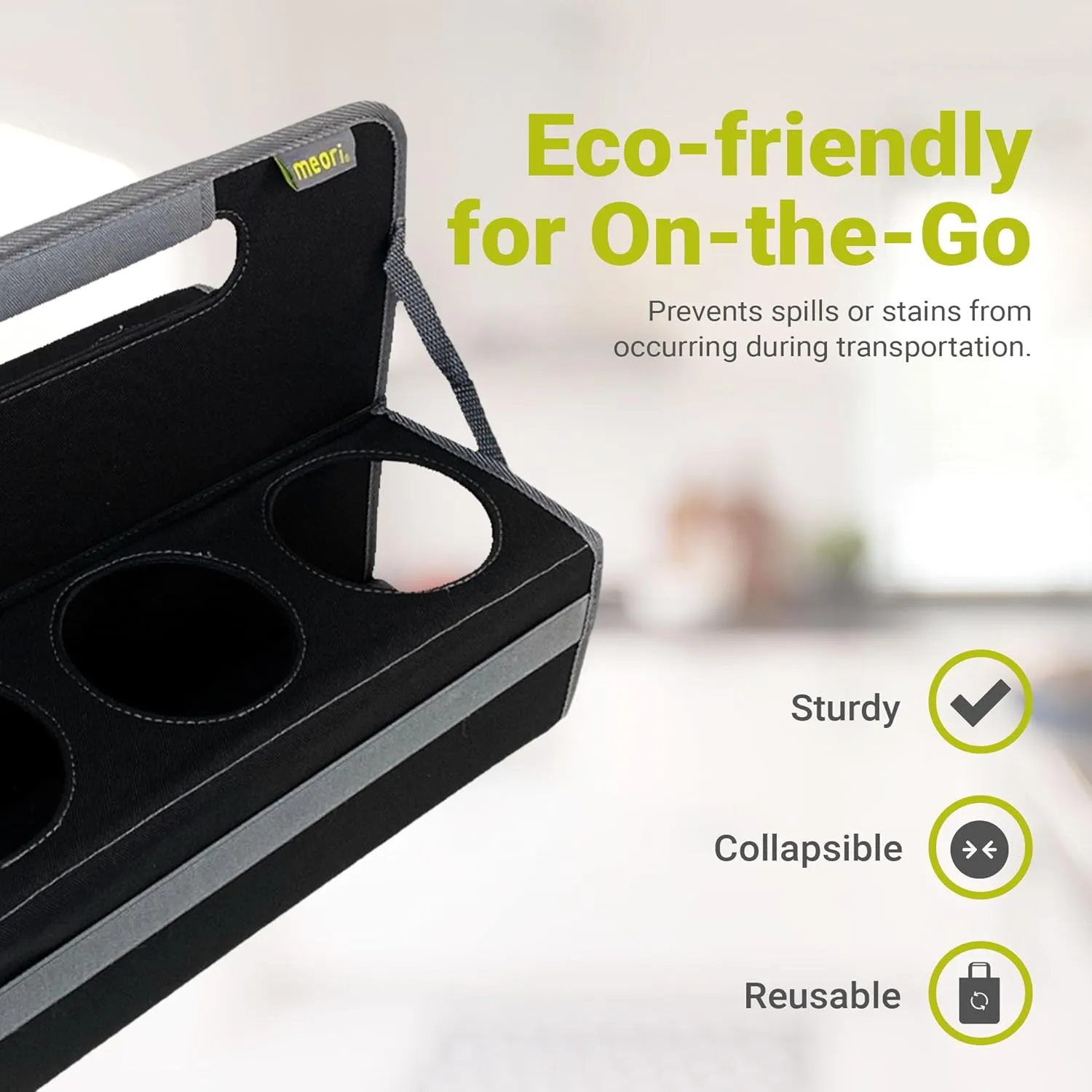 meori Reusable Drink Carrier 6 Cup, Take Out Cup Carrier, Collapsible, Coffee Carrier with Handle Wine, Cocktails, Portable Drink Caddy