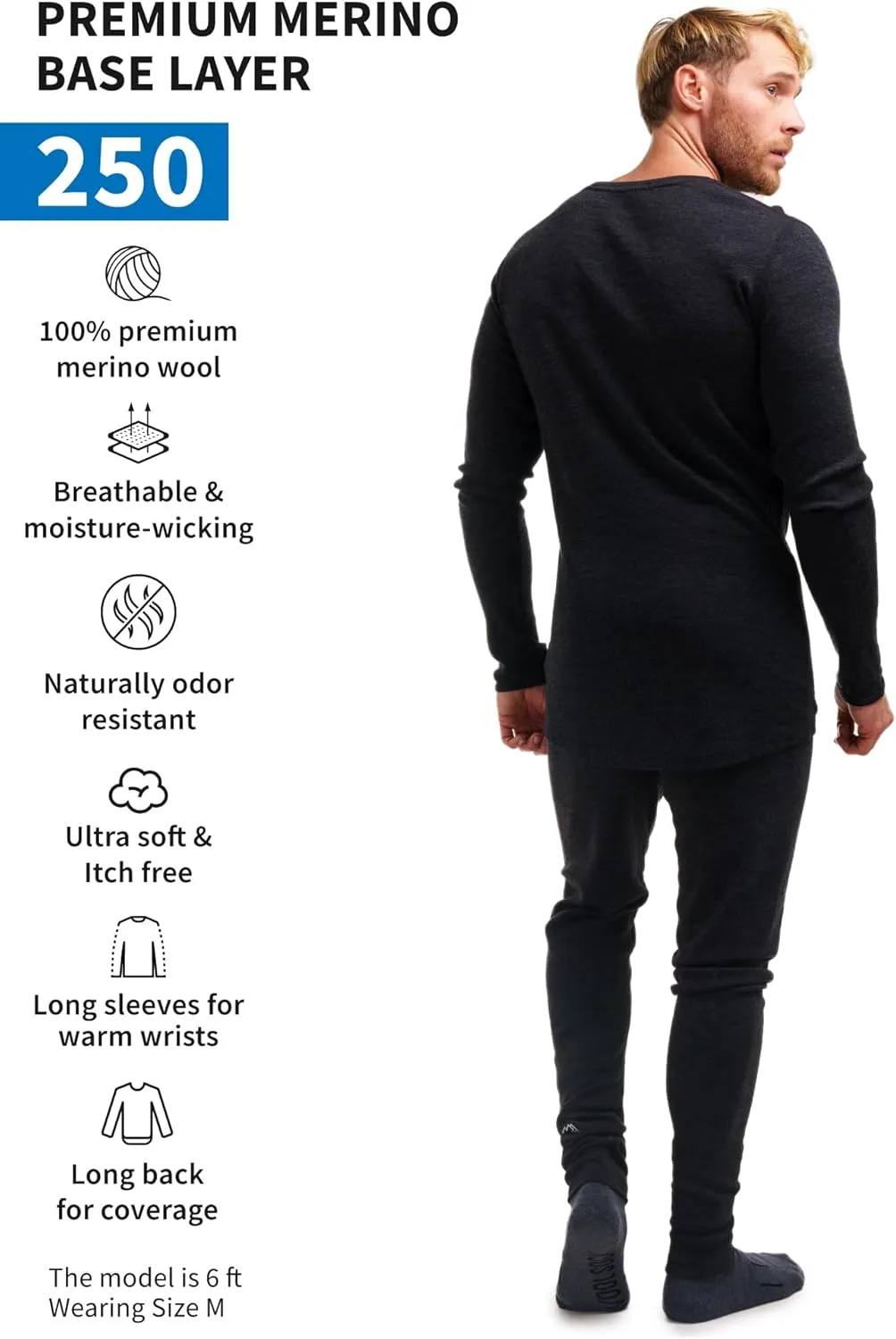 Merino.tech Merino Wool Base Layer Mens Set - Heavyweight, Midweight, Lite Merino Wool Thermal Underwear For Men Top, Bottom
