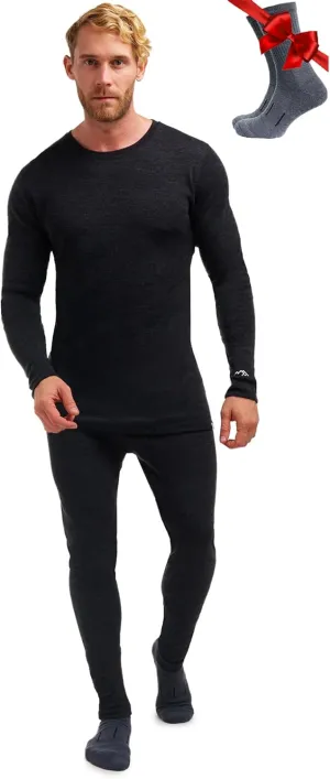 Merino.tech Merino Wool Base Layer Mens Set - Heavyweight, Midweight, Lite Merino Wool Thermal Underwear For Men Top, Bottom