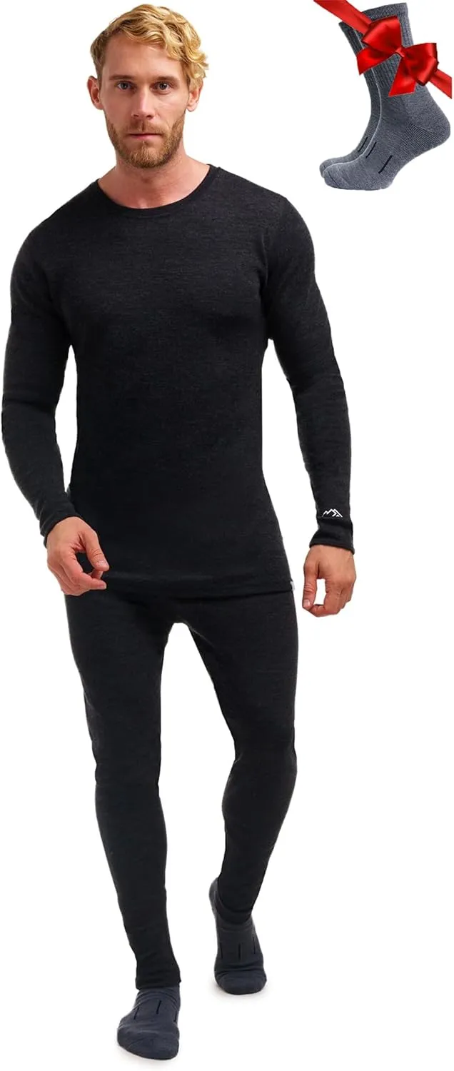 Merino.tech Merino Wool Base Layer Mens Set - Heavyweight, Midweight, Lite Merino Wool Thermal Underwear For Men Top, Bottom