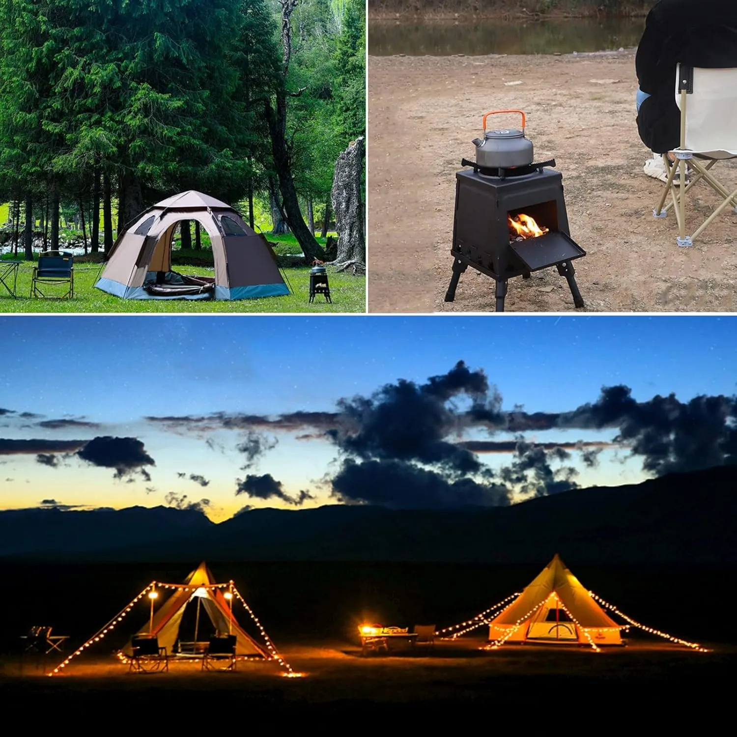 Mobile Wood Stove Heater, Portable Tent Wood Burning Camping Stove Chimney kit, Stainless Steel, for Home Heating Cooking, Outdoor Travel Picnic BBQ