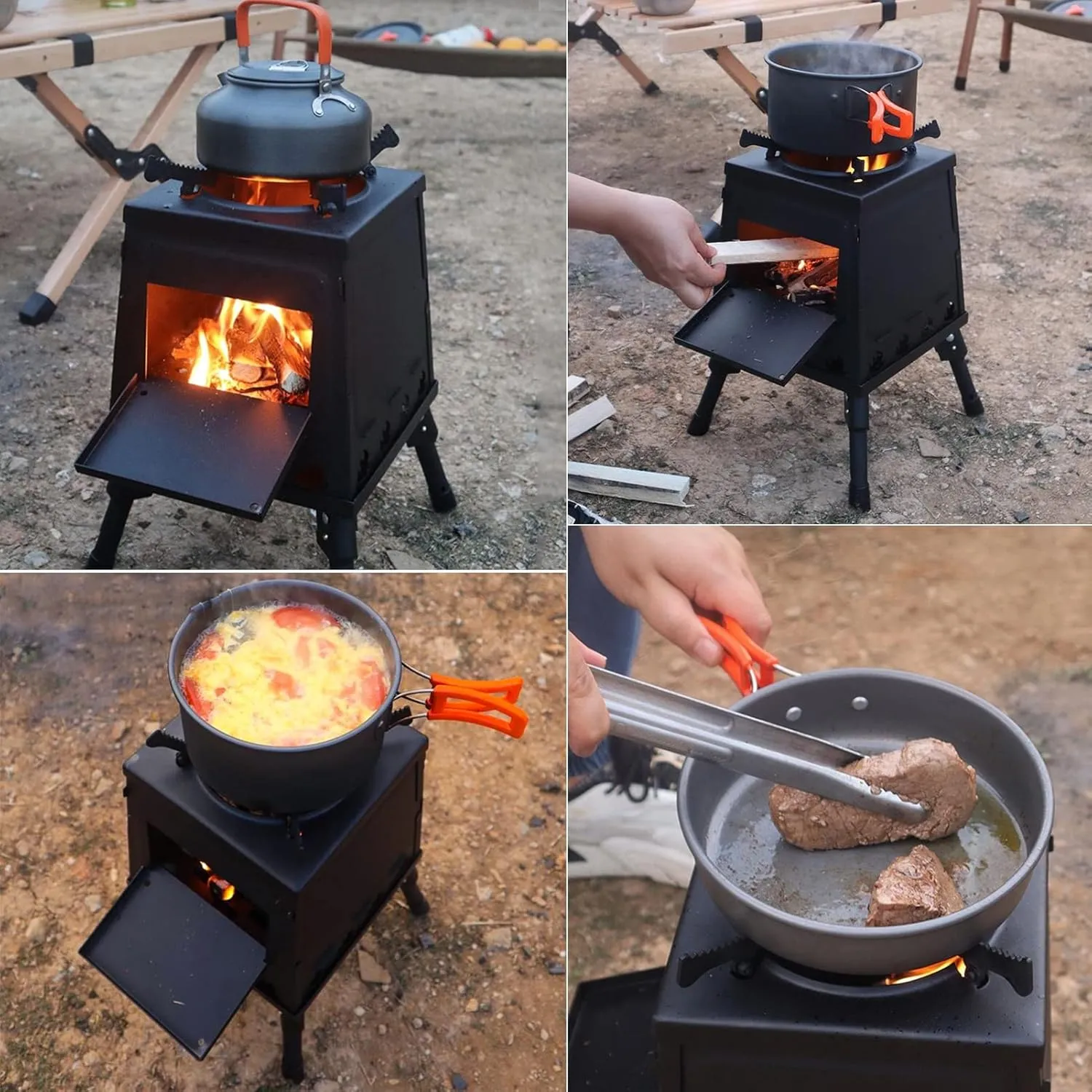 Mobile Wood Stove Heater, Portable Tent Wood Burning Camping Stove Chimney kit, Stainless Steel, for Home Heating Cooking, Outdoor Travel Picnic BBQ