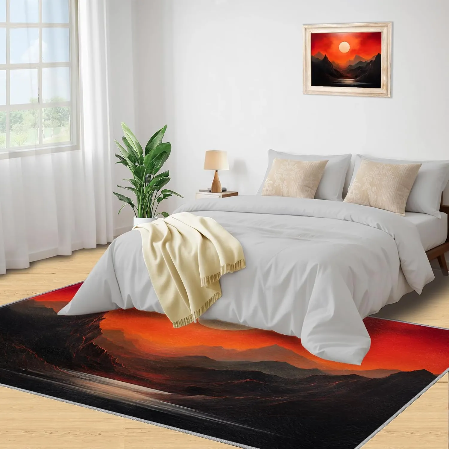 Mountain Area Rugs 5x7, Sunset Landscape Rugs for Bedroom, Mid Century Living Room Carpet, Minimalism Decor Mats Protect Floor for Office Hardwood Floors