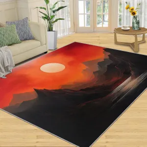 Mountain Area Rugs 5x7, Sunset Landscape Rugs for Bedroom, Mid Century Living Room Carpet, Minimalism Decor Mats Protect Floor for Office Hardwood Floors