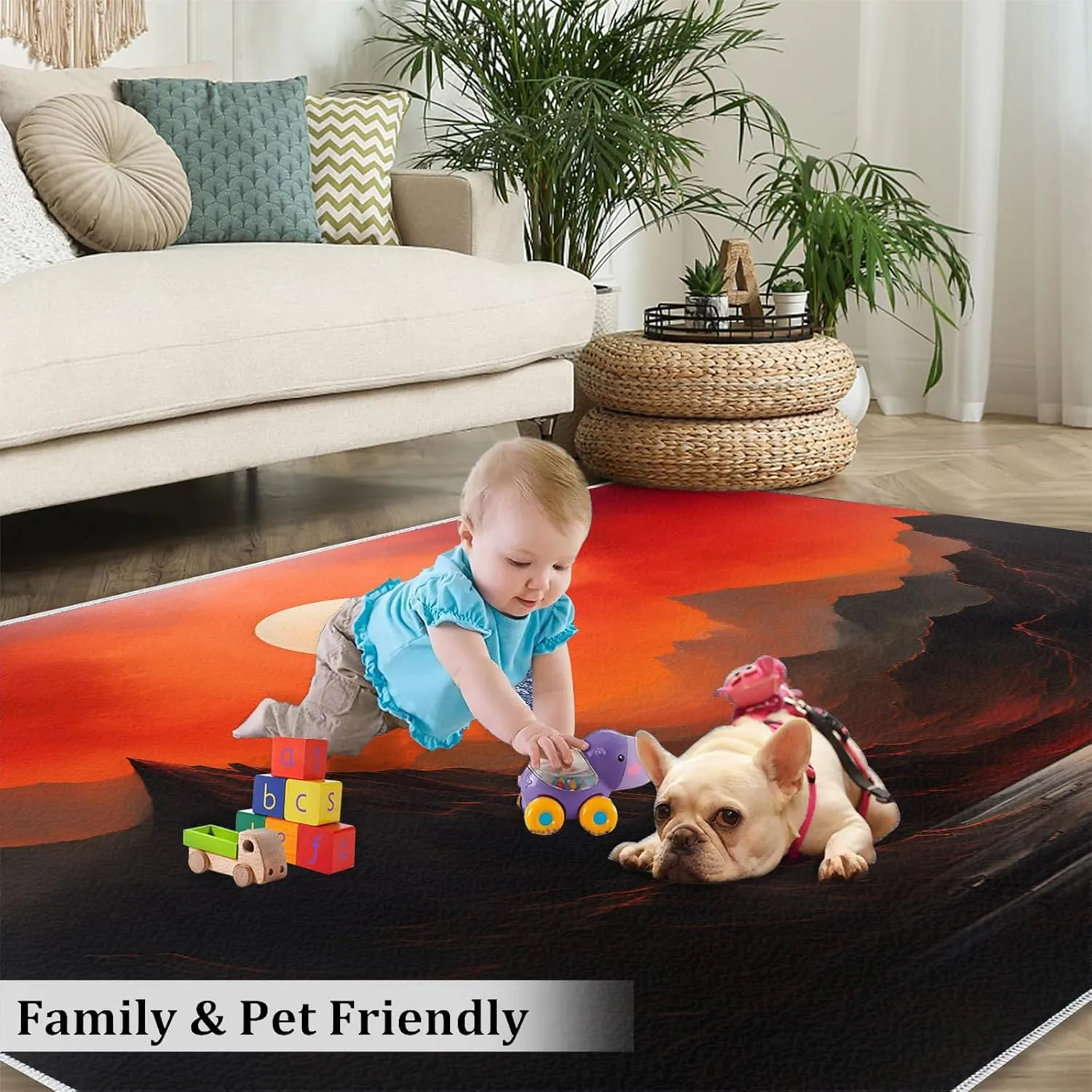 Mountain Area Rugs 5x7, Sunset Landscape Rugs for Bedroom, Mid Century Living Room Carpet, Minimalism Decor Mats Protect Floor for Office Hardwood Floors