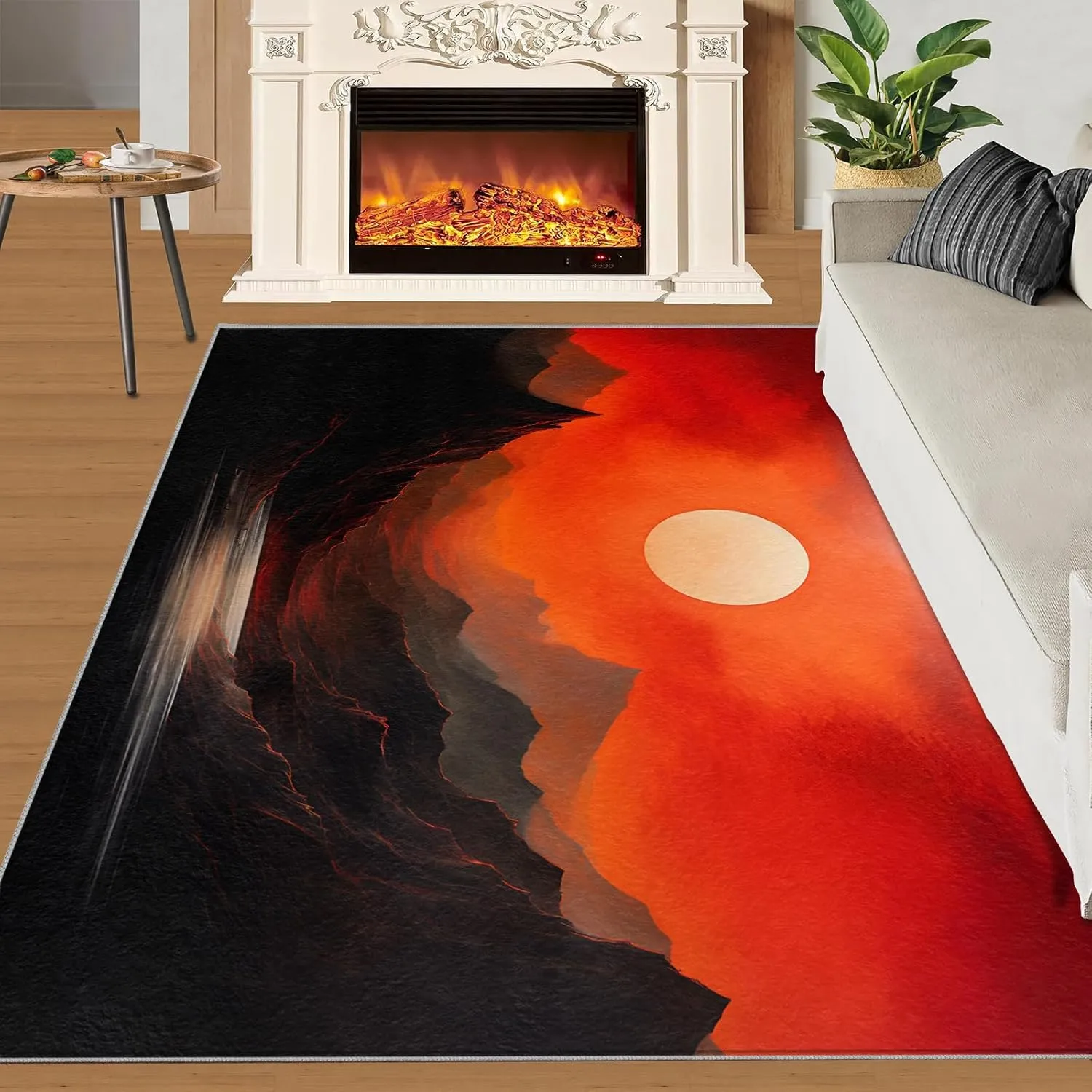 Mountain Area Rugs 5x7, Sunset Landscape Rugs for Bedroom, Mid Century Living Room Carpet, Minimalism Decor Mats Protect Floor for Office Hardwood Floors