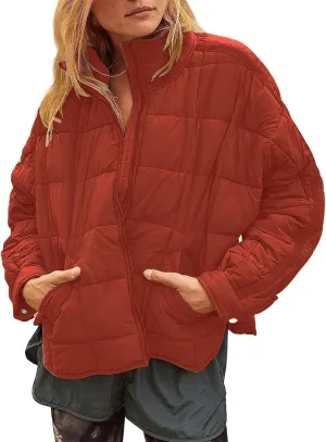 Muchpow Women's Lightweight Down Coat Long Sleeve Full Zipper Oversized Packable Short Puffer Jackets