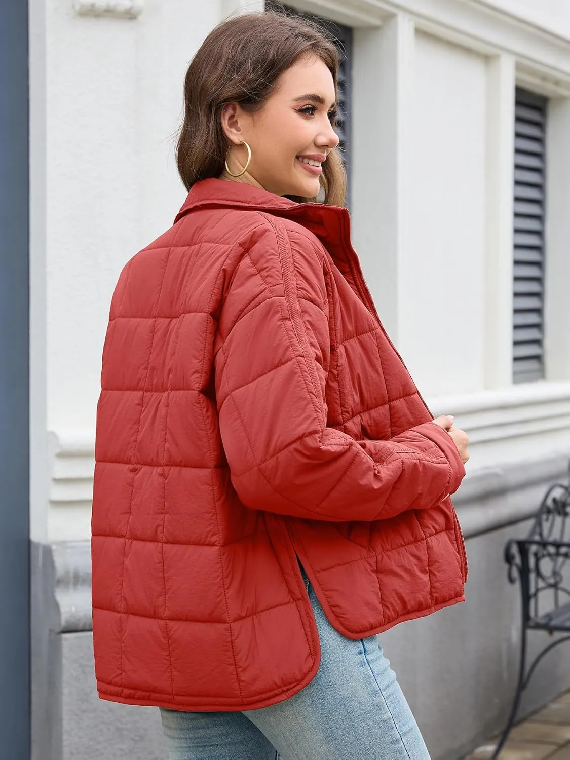 Muchpow Women's Lightweight Down Coat Long Sleeve Full Zipper Oversized Packable Short Puffer Jackets