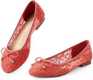 MUSSHOE Flats Shoes Women Comfortable Bowknot Lace Breathable Ballet Flats for Women