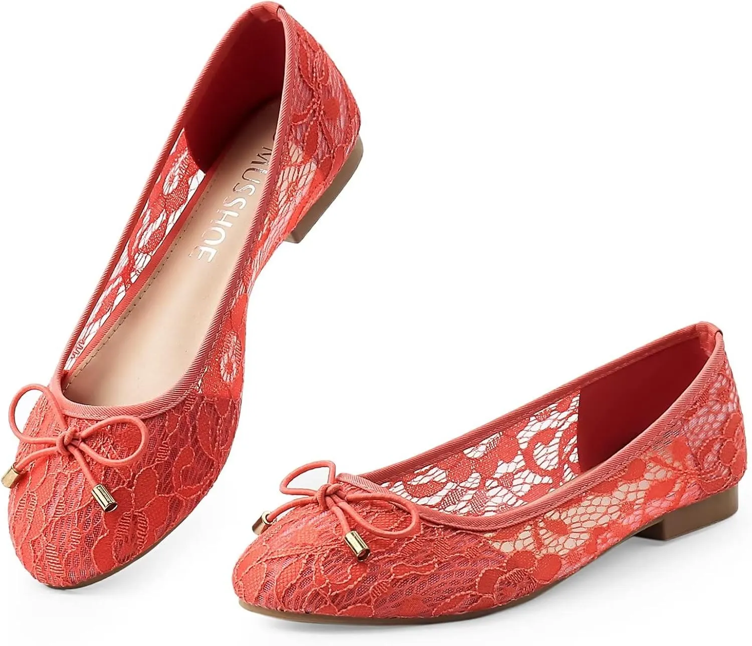 MUSSHOE Flats Shoes Women Comfortable Bowknot Lace Breathable Ballet Flats for Women
