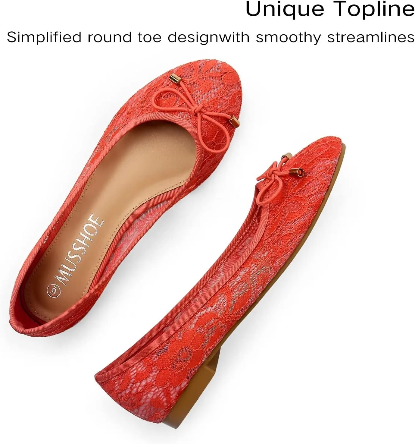 MUSSHOE Flats Shoes Women Comfortable Bowknot Lace Breathable Ballet Flats for Women
