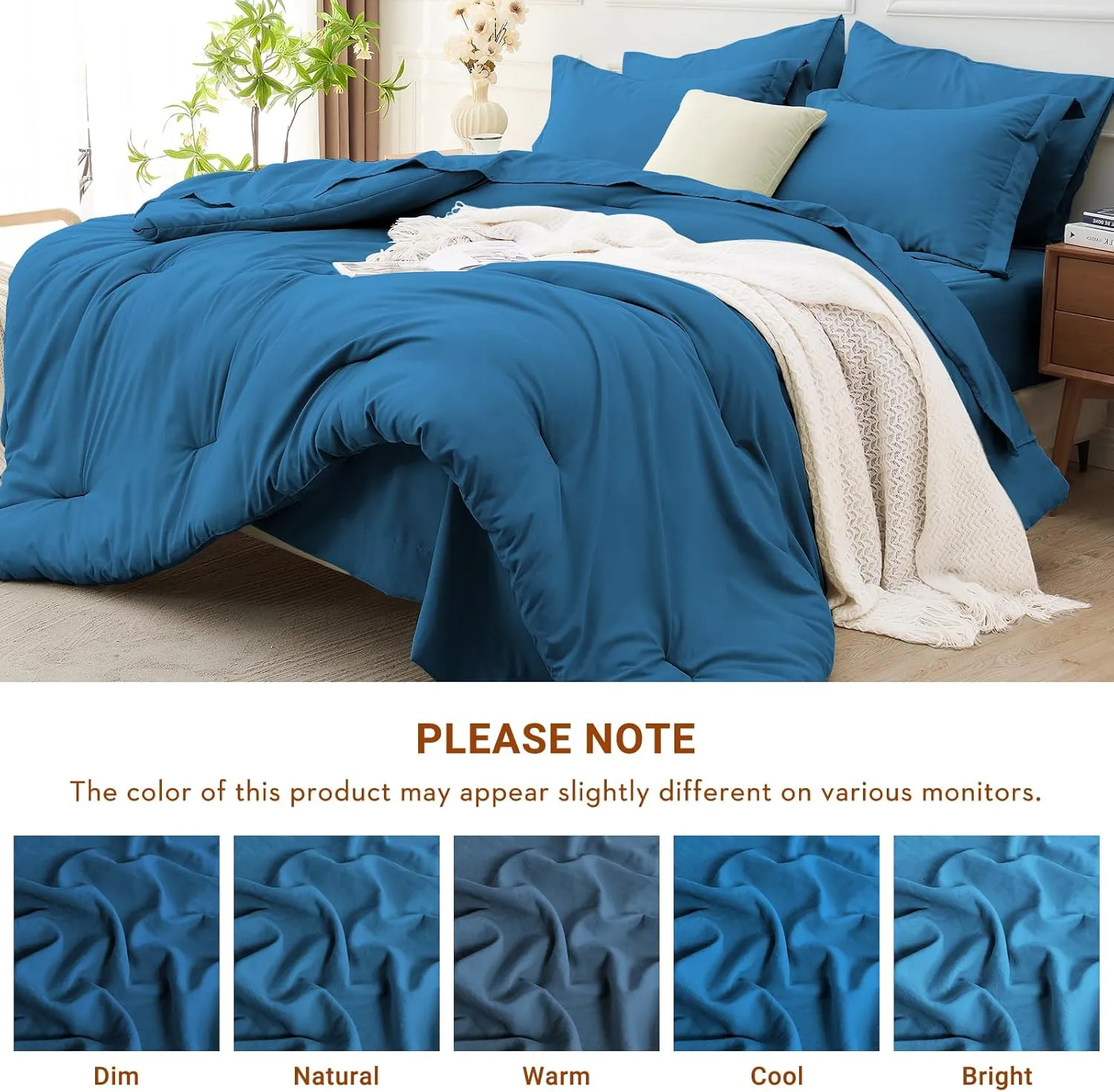 MUXHOMO 7 Pieces Full Comforter Set, Soft Bed in a Bag Full Size, All Season Bedding Set with Comforter, Flat Sheet, Fitted Sheet, Pillowcases & Shams, Bluish Green