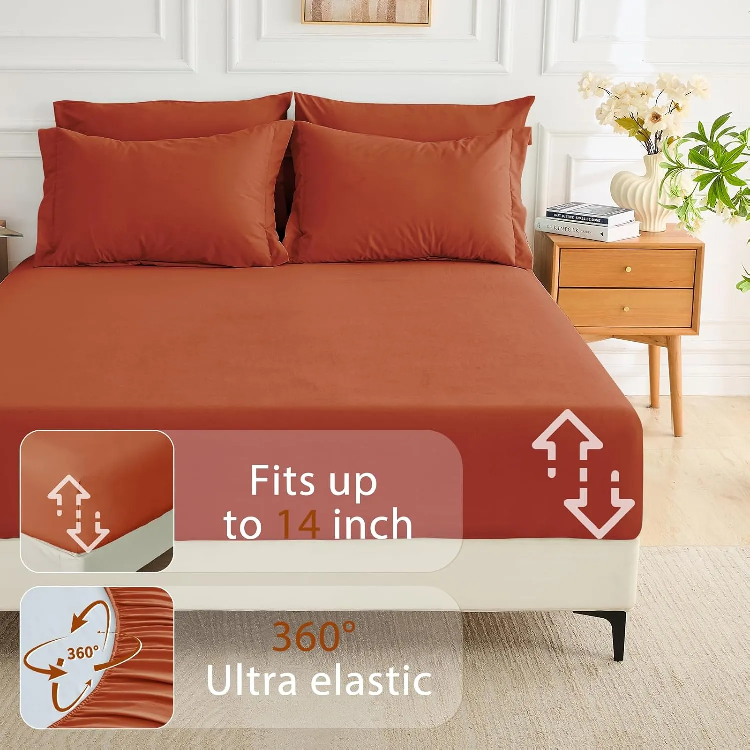 MUXHOMO 7 Pieces Queen Comforter Set, Soft Bed in a Bag Queen Size, All Season Bedding Set with Comforter, Flat Sheet, Fitted Sheet, Pillowcases & Shams, Burnt Orange