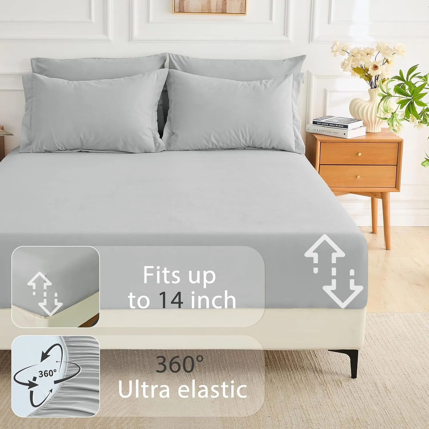 MUXHOMO 7 Pieces Queen Comforter Set, Soft Bed in a Bag Queen Size, All Season Bedding Set with Comforter, Flat Sheet, Fitted Sheet, Pillowcases & Shams, Light Grey