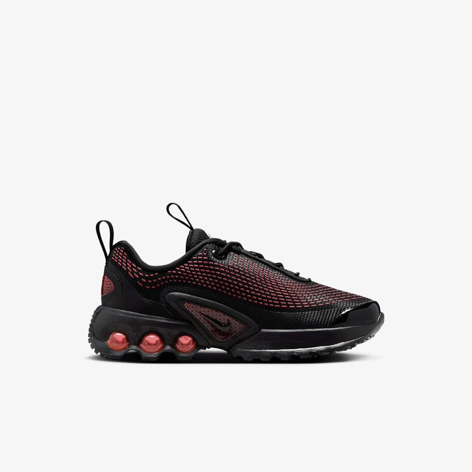 Nike Air Max Dn Little Kids' Shoes (FN4453-006, Black/Black/Bright Crimson/Black)