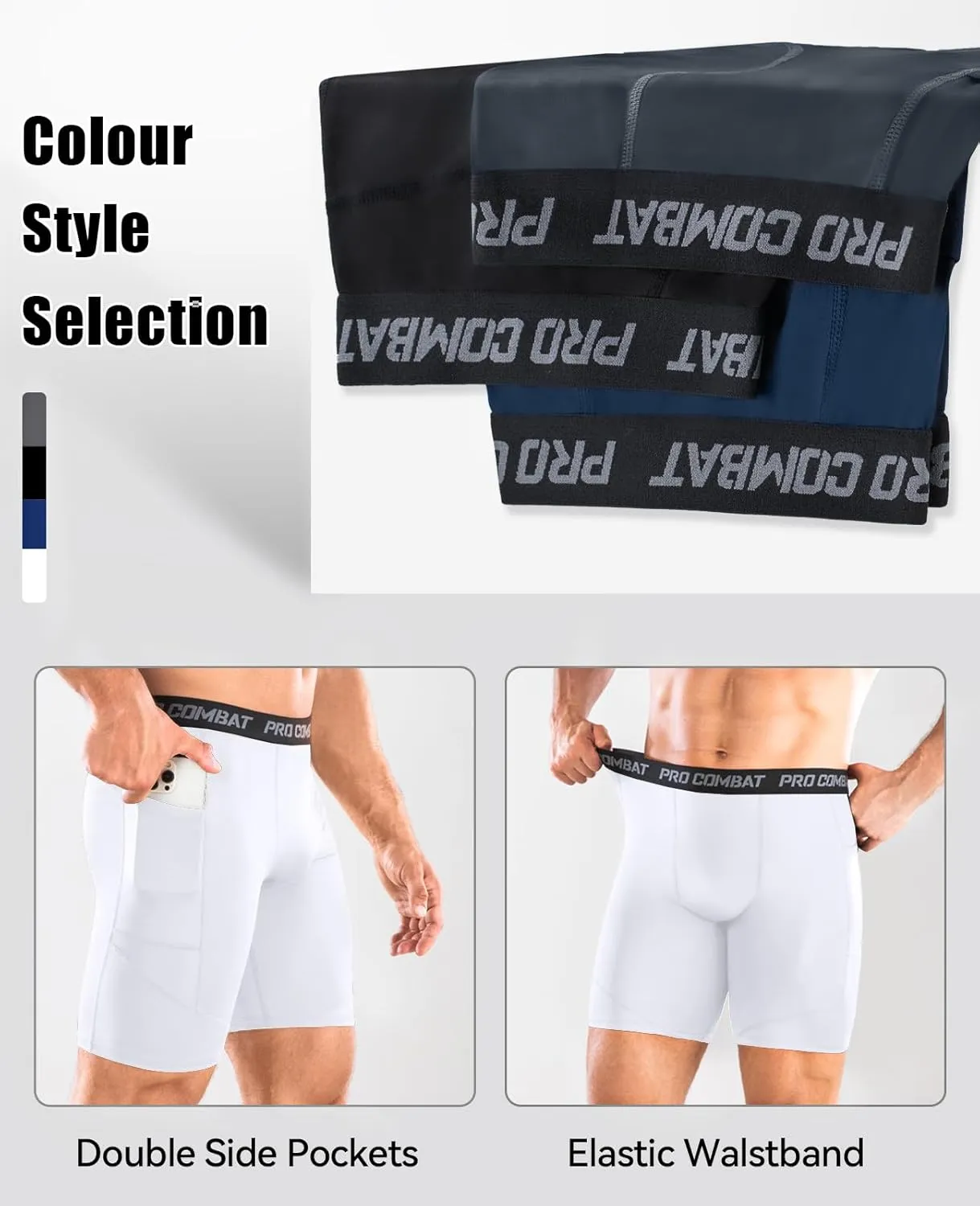 Niksa 1/2 Pack Mens Compression Shorts with Pocket, Performance Spandex Athletic Sports Workout Running Underwear Shorts
