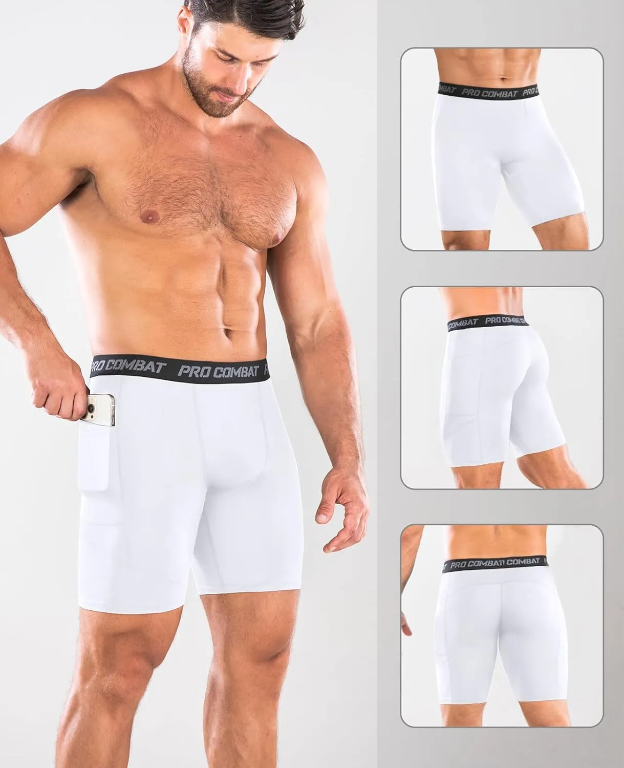 Niksa 1/2 Pack Mens Compression Shorts with Pocket, Performance Spandex Athletic Sports Workout Running Underwear Shorts