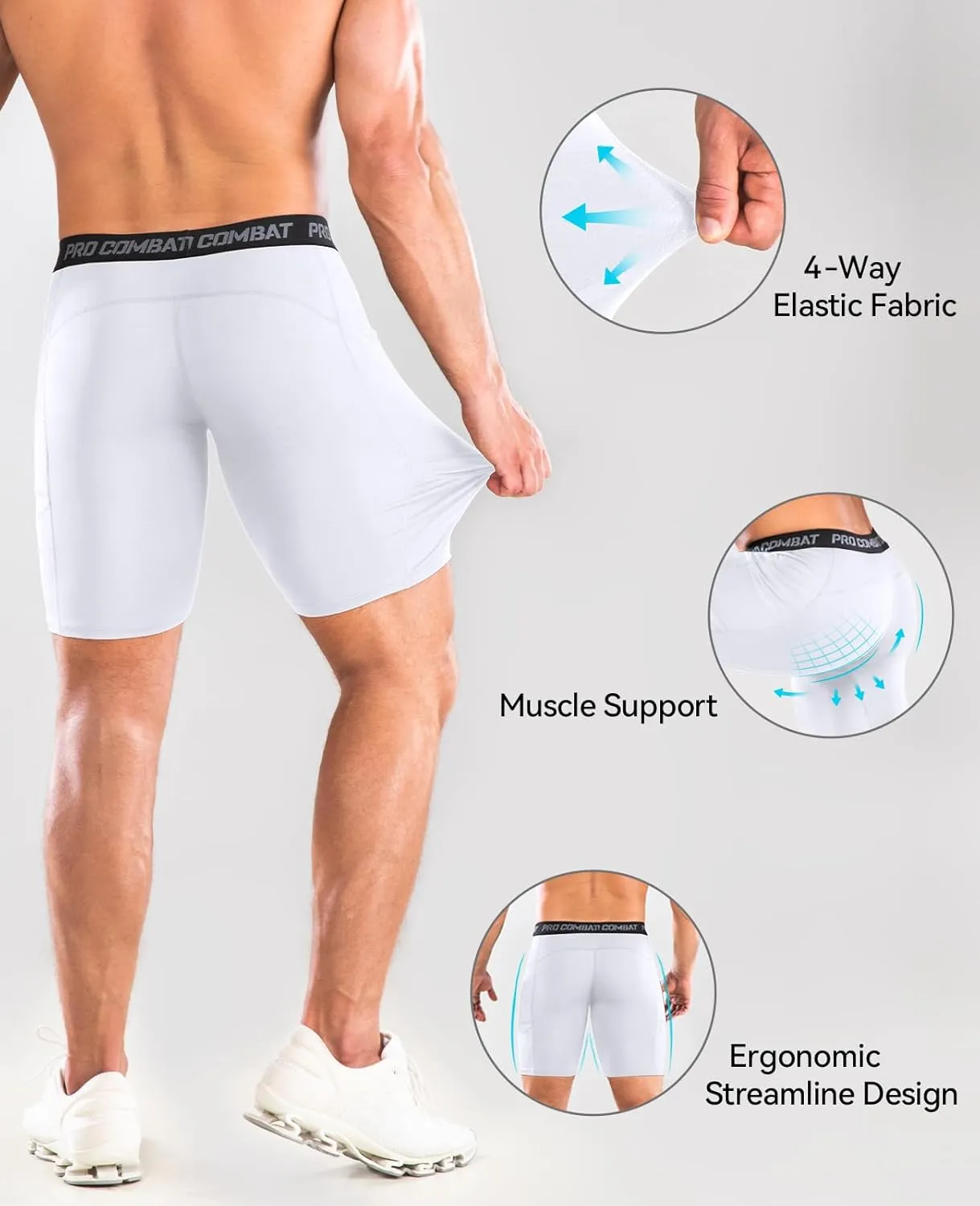 Niksa 1/2 Pack Mens Compression Shorts with Pocket, Performance Spandex Athletic Sports Workout Running Underwear Shorts