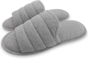 ofoot Mens Cotton Open Toe House Flat Slippers,Male Breathable Summer Indoor Slides, Memory Foam Anti Slip Sole
