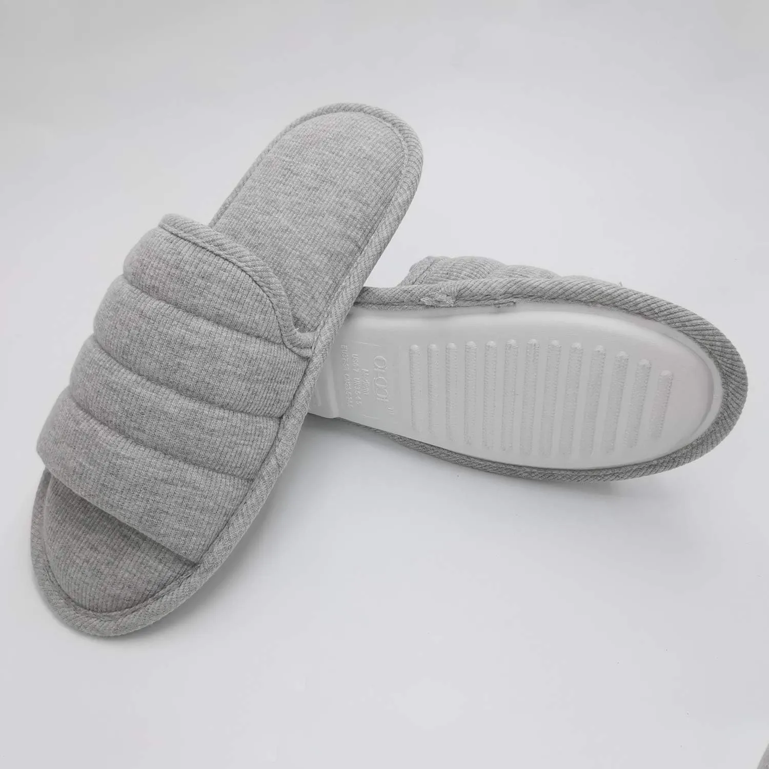 ofoot Mens Cotton Open Toe House Flat Slippers,Male Breathable Summer Indoor Slides, Memory Foam Anti Slip Sole